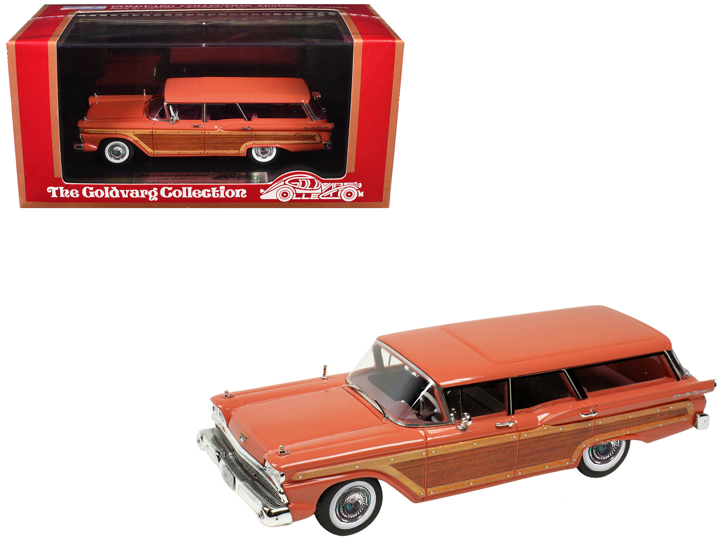 1959 Ford Country Squire Rose with Woodgrain Sides and Green Interior Limited Edition to 200 pieces Worldwide 1/43 Model Car by Goldvarg Collection
