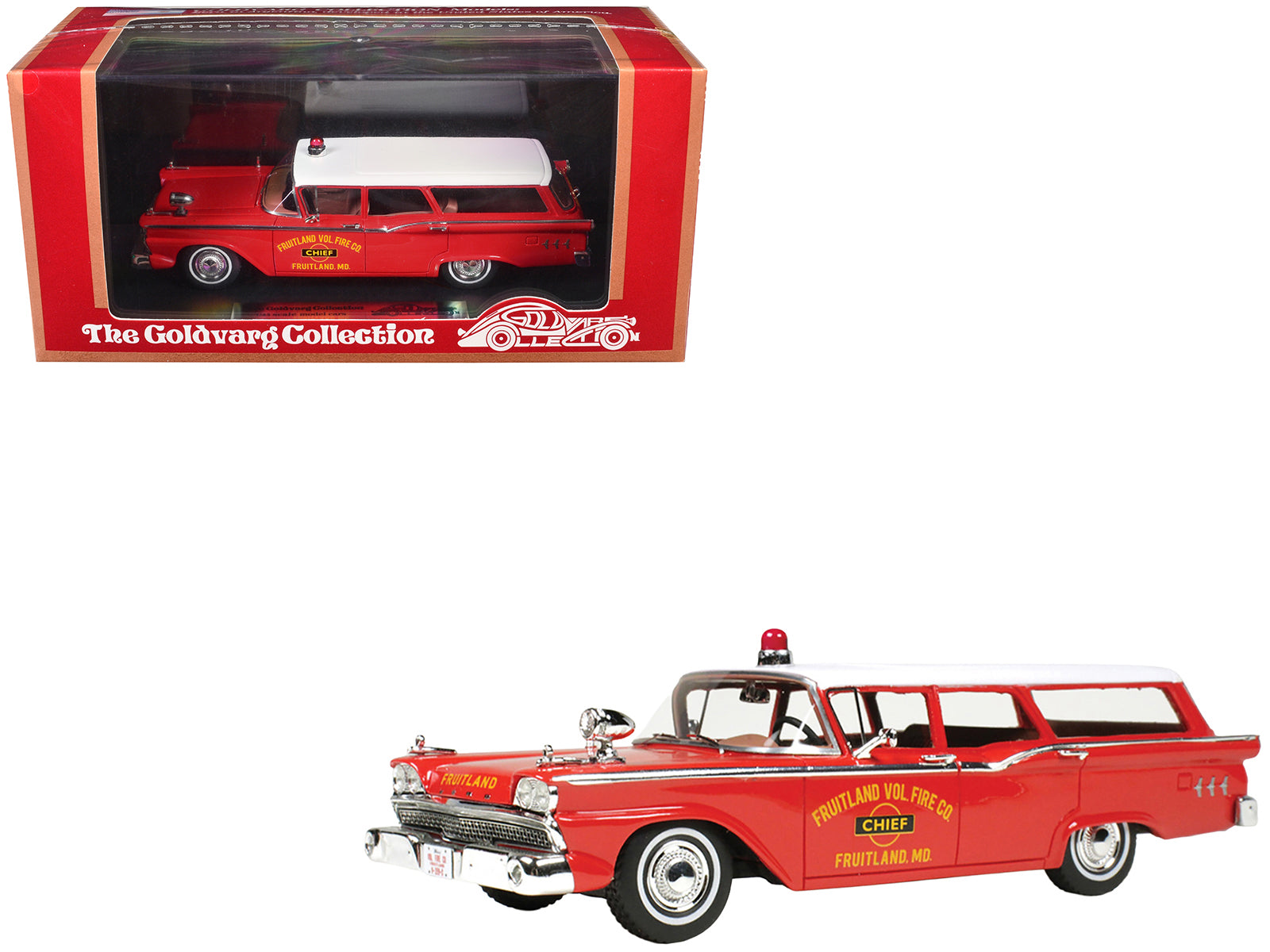 1959 Ford Country Squire "Fruitland MD Fire Chief" Red with White Top Limited Edition to 200 pieces Worldwide 1/43 Model Car by Goldvarg Collection free shipping USA