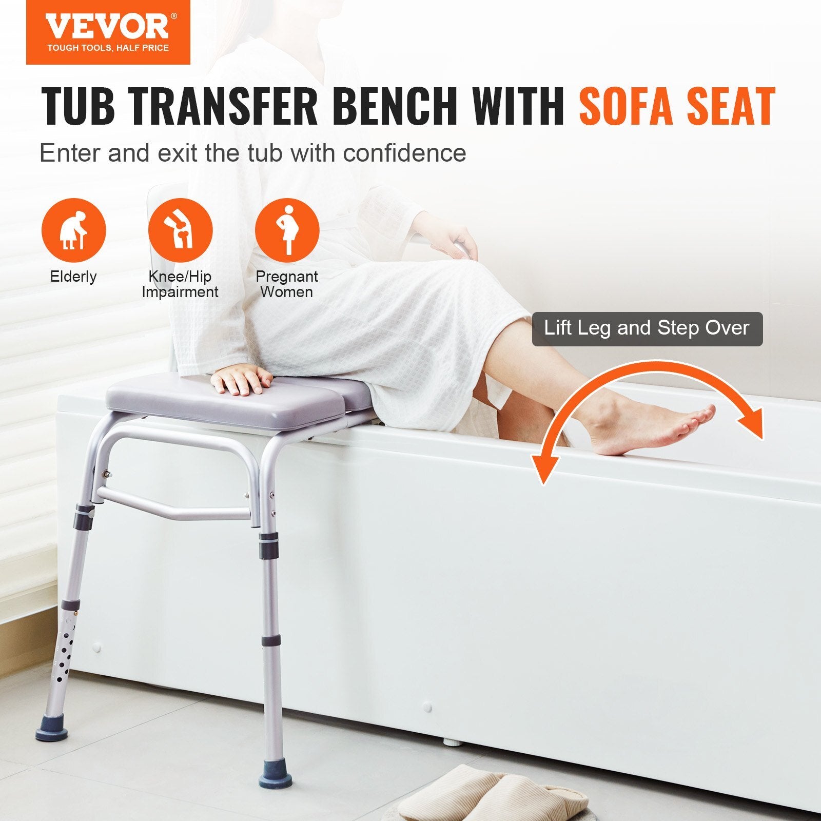 VEVOR Tub Transfer Bench for Bathtub 500lbs, Shower Seats for Adults, Lightweight Shower Bench for Elderly and Disabled with Padded Seat,  Non-Slip Bath Seats with Armrest and Reversible Backrest - Premium Bath & Shower Safety Seating from VEVOR - Just $97.99! Shop now at Rapidvehicles