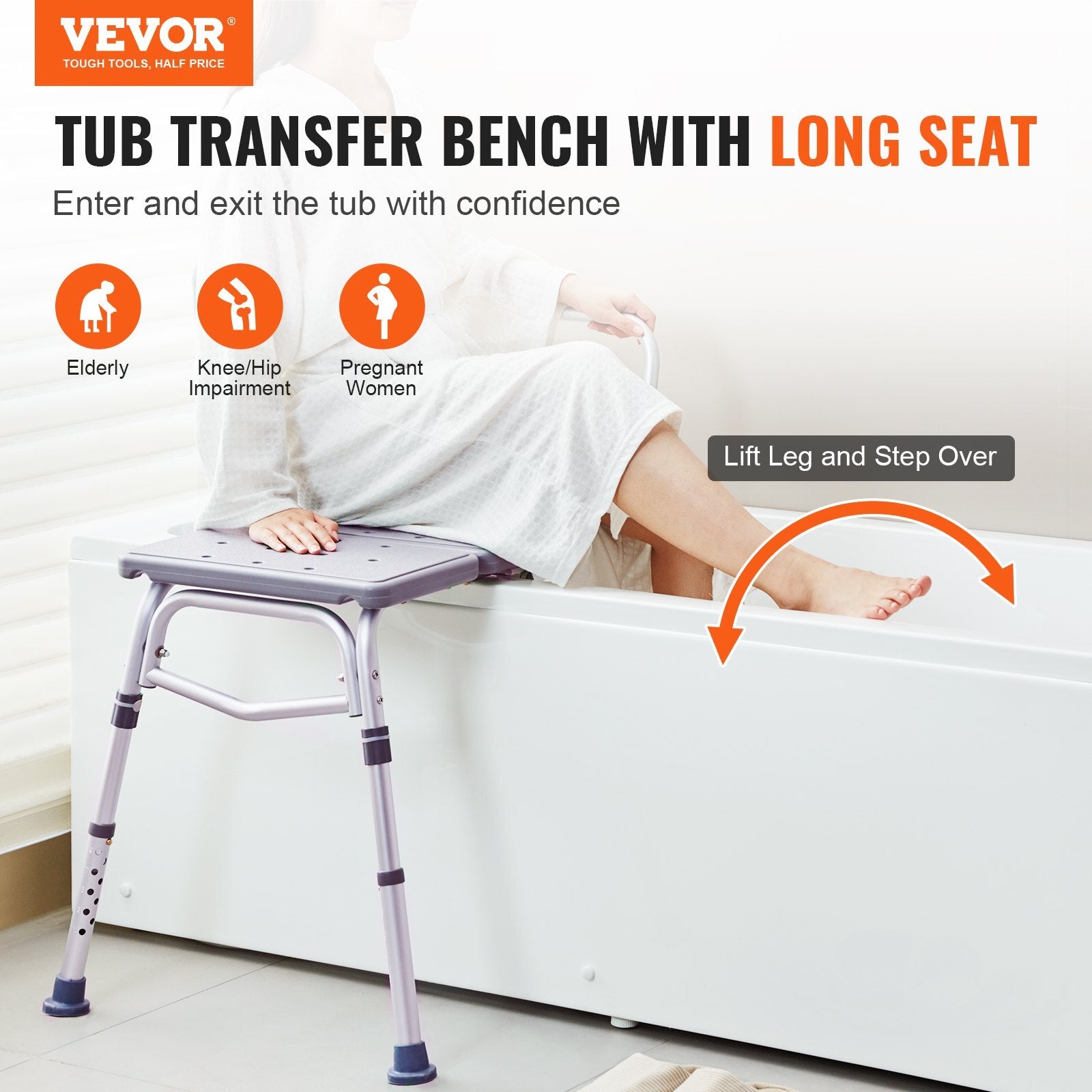 VEVOR Tub Transfer Bench for Bathtub, Adjustable Shower Seats for Adults, Lightweight Shower Bench for Elderly and Disabled, Non-Slip Bath Seats with Armrest and Reversible Backrest, 400lbs Capacity - Premium Bath & Shower Safety Seating from VEVOR - Just $90.99! Shop now at Rapidvehicles