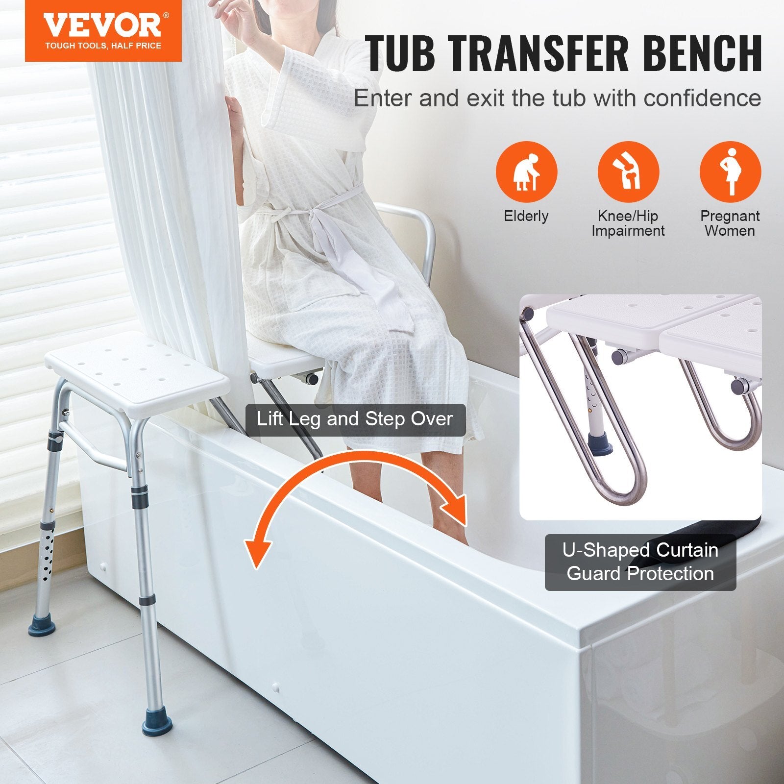 VEVOR Tub Transfer Bench Bathtub Shower Seat for Senior Height Adjustable 400LBS - Premium Bath & Shower Safety Seating from VEVOR - Just $112.99! Shop now at Rapidvehicles