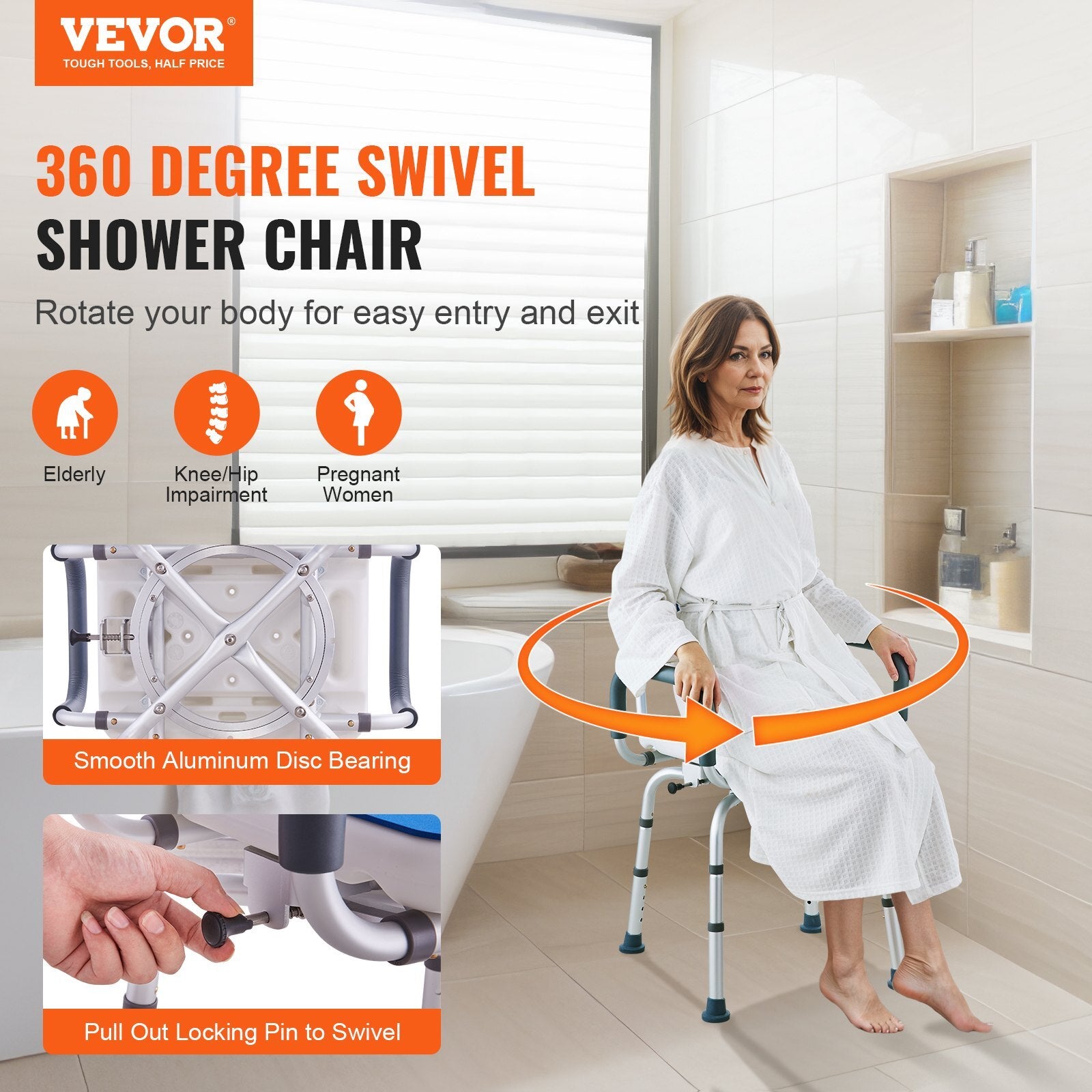 VEVOR Shower Chair 360? Swivel Tub Shower Seat with Armrests & Backrest 400lbs - Premium Bath & Shower Safety Seating from VEVOR - Just $109.19! Shop now at Rapidvehicles