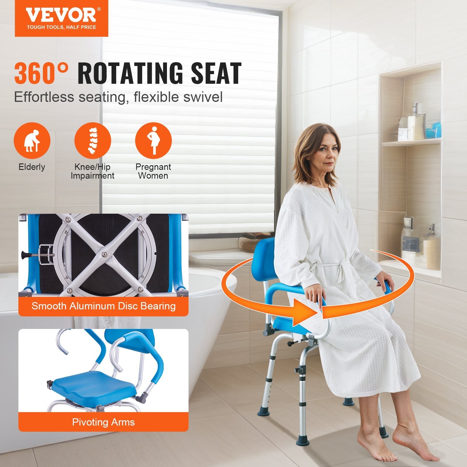 VEVOR Swivel Shower Chair 360 Degree, Adjustable Shower Seat with Pivoting Arms & Padded Bath Seat for Inside Shower or Tub, Non-Slip Rotating Bathtub Chair for Elderly Disabled, 300LBS Capacity - Premium Bath & Shower Safety Seating from VEVOR - Just $147.99! Shop now at Rapidvehicles