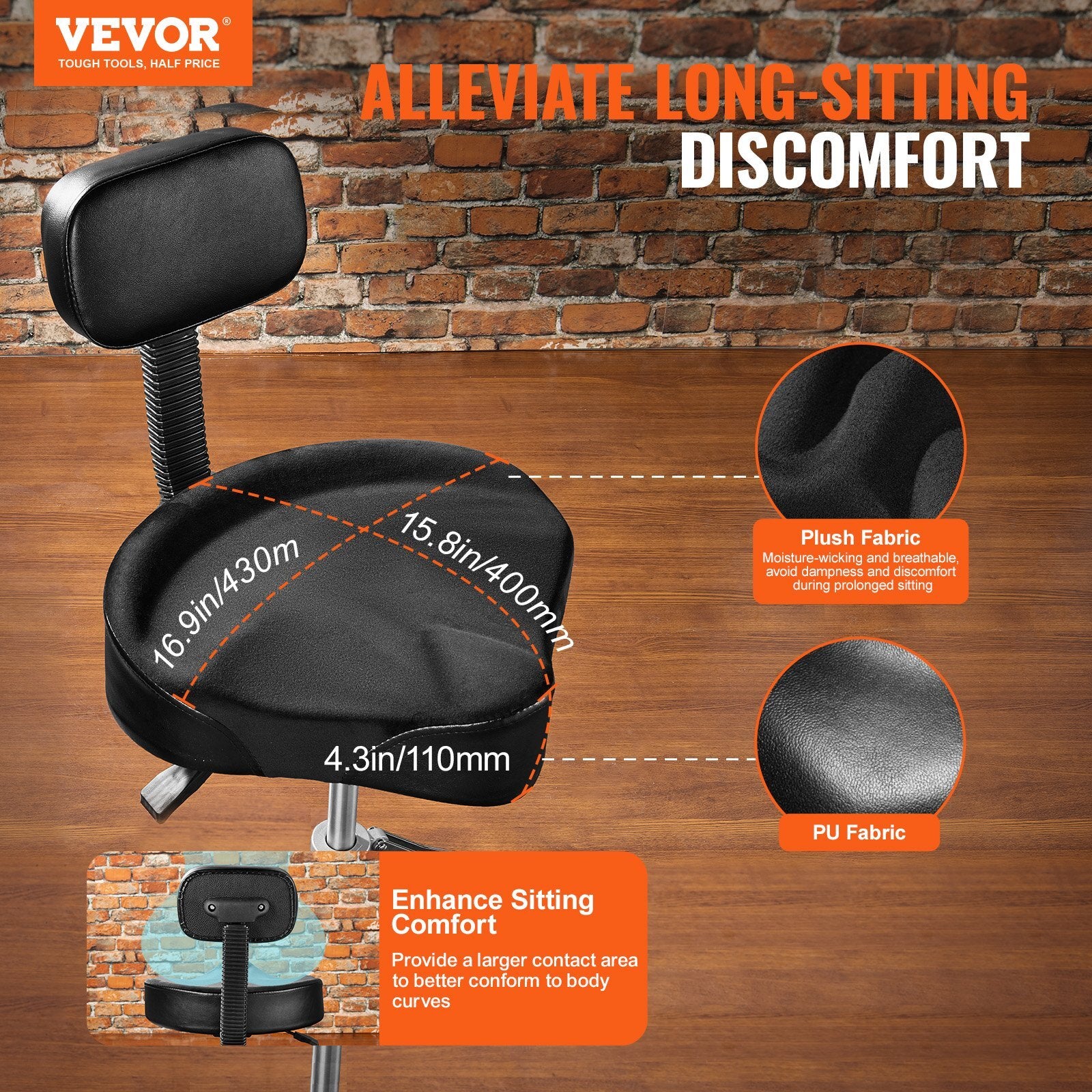 VEVOR Drum Throne with Backrest, 19.3-25.2 in/490-640 mm Height Adjustable, Hydraulic Saddle Padded Drum Stool Seat with Anti-Slip Feet Drumsticks 500 lbs/227 kg Max Capacity, 360?Swivel for Drummers - Premium Instrument Accessories from VEVOR - Just $114.79! Shop now at Rapidvehicles