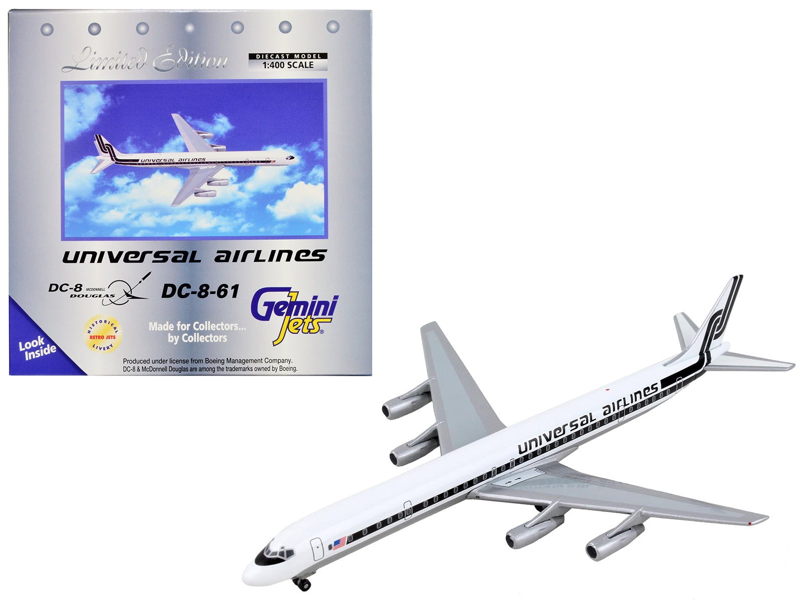 Douglas DC-8-61 Commercial Aircraft "Universal Airlines" White with Black Stripes 1/400 Diecast Model Airplane by GeminiJets - Premium Douglas from GeminiJets - Just $73.99! Shop now at Rapidvehicles