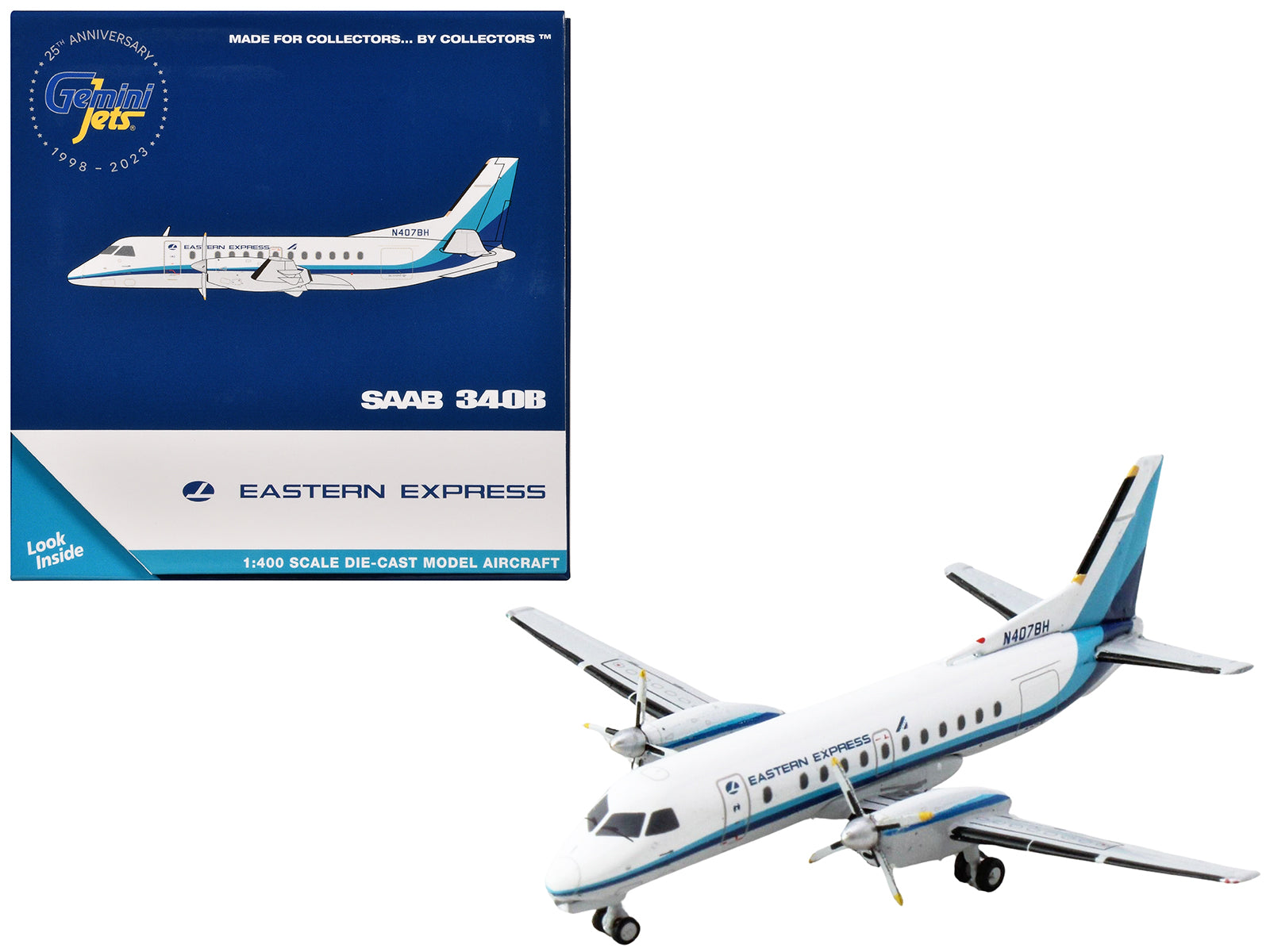 Saab 340B Commercial Aircraft "Eastern Express" (N407BH) White with Blue Stripes 1/400 Diecast Model Airplane by GeminiJets free shipping USA