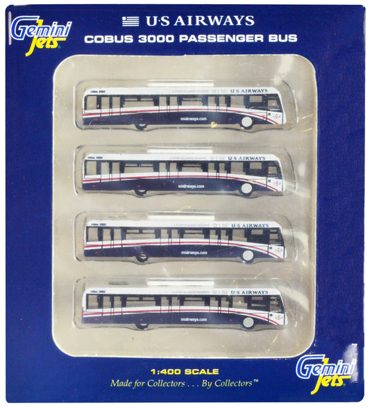 Cobus 3000 Passenger Bus White and Blue "US Airways Shuttle Bus" 4 Piece Set 1/400 Diecast Models by GeminiJets free shipping USA