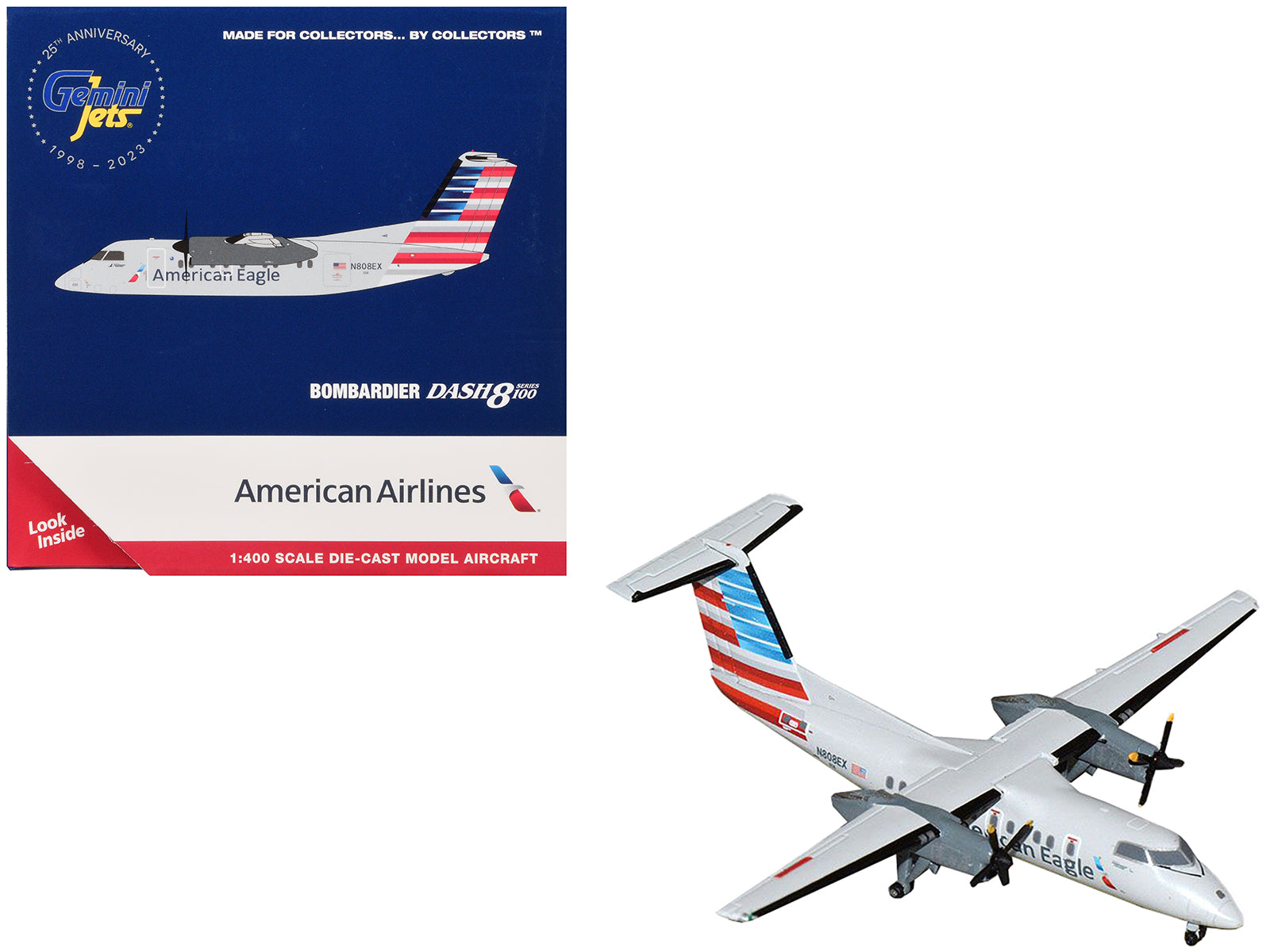 Bombardier Dash 8-100 Commercial Aircraft "American Airlines - American Eagle" (N808EX) Gray with Striped Tail 1/400 Diecast Model Airplane by GeminiJets free shipping USA