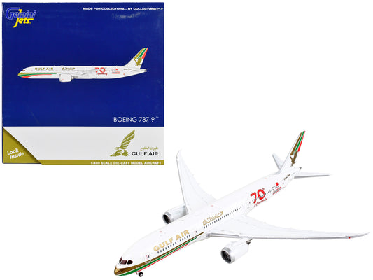 Boeing 787-9 Commercial Aircraft "Gulf Air - 70th Anniversary" White with Graphics 1/400 Diecast Model Airplane by GeminiJets free shipping USA