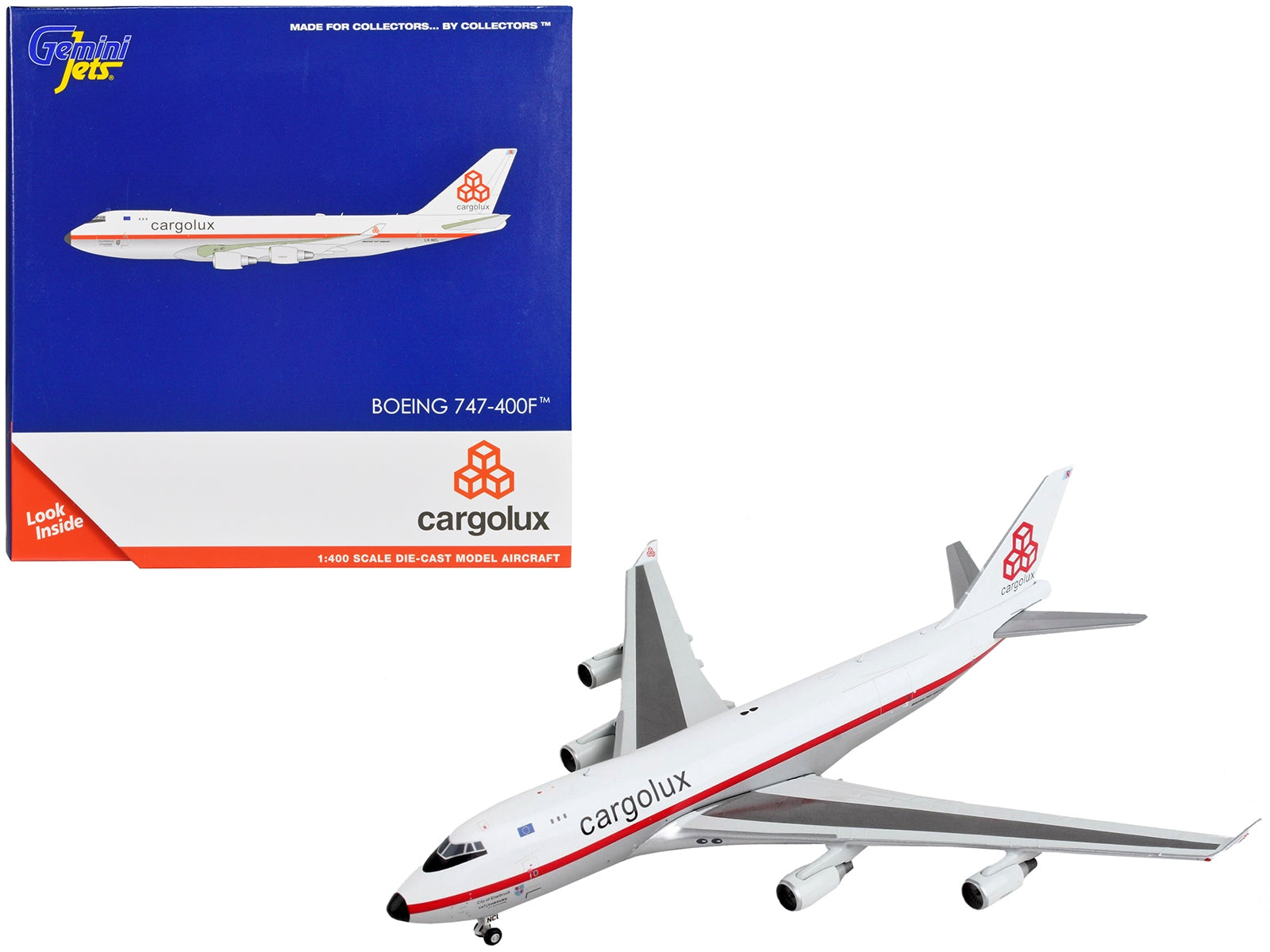 Boeing 747-400F Commercial Aircraft "Cargolux" White and Silver with Red Stripes 1/400 Diecast Model Airplane by GeminiJets - Premium Boeing from GeminiJets - Just $86.99! Shop now at Rapidvehicles