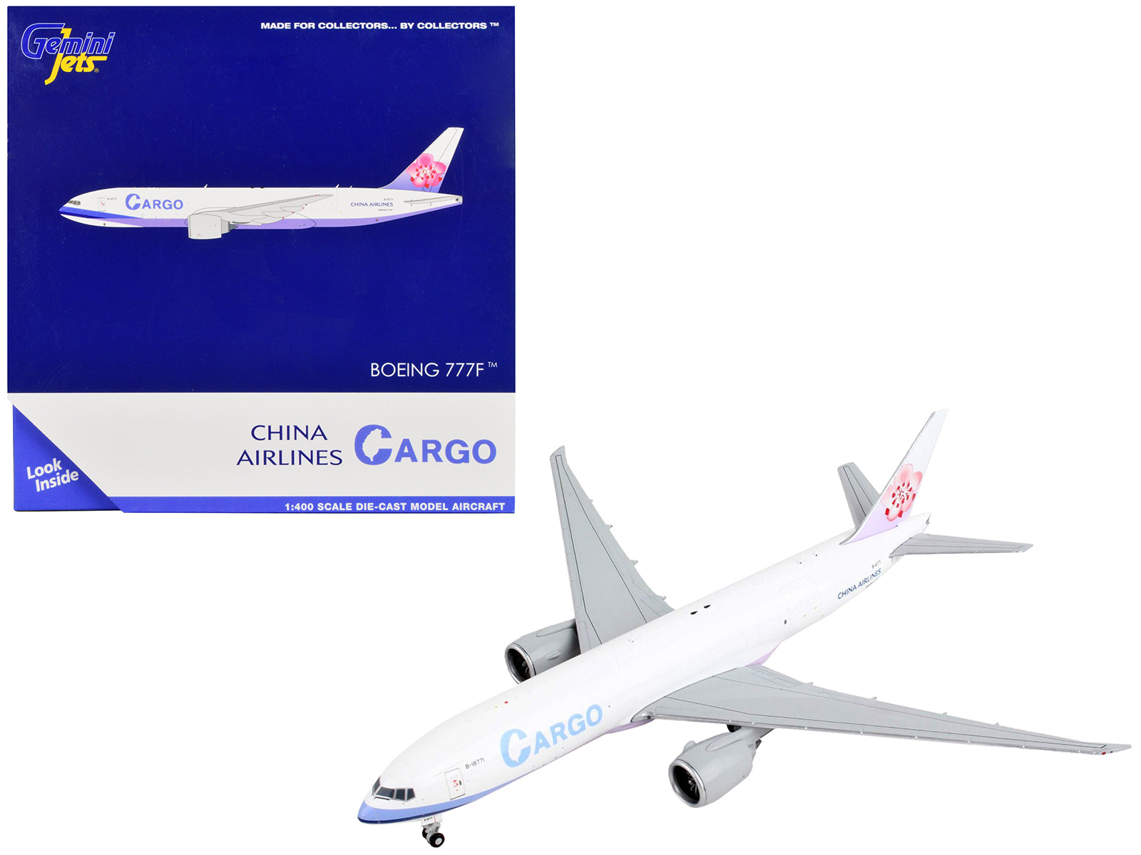 Boeing 777F Commercial Aircraft "China Airlines Cargo" White with Purple Stripes and Tail 1/400 Diecast Model Airplane by GeminiJets free shipping USA