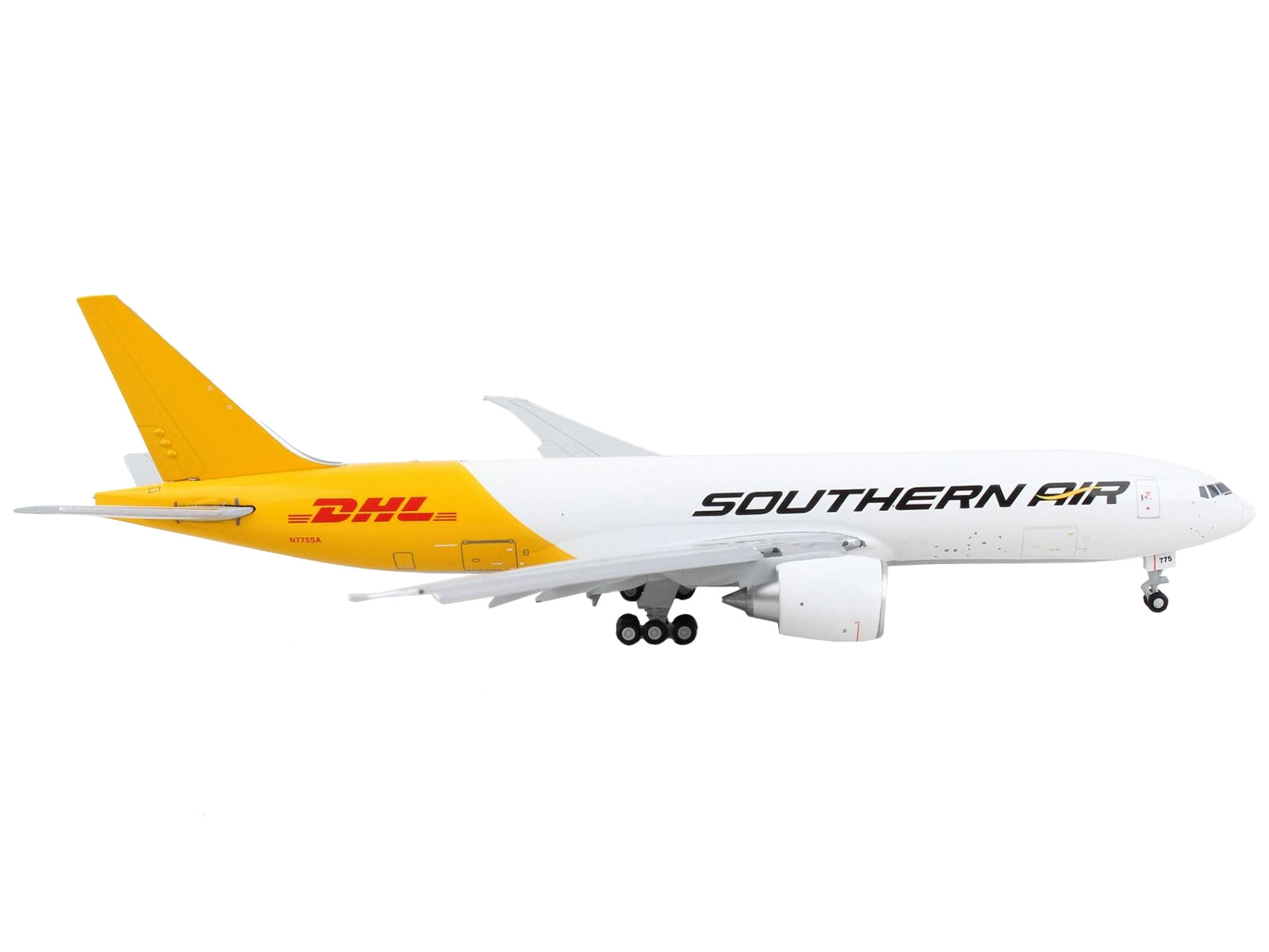 Boeing 777F Commercial Aircraft with Flaps Down "Southern Air - DHL" White and Yellow 1/400 Diecast Model Airplane by GeminiJets - Premium Boeing from GeminiJets - Just $86.99! Shop now at Rapidvehicles