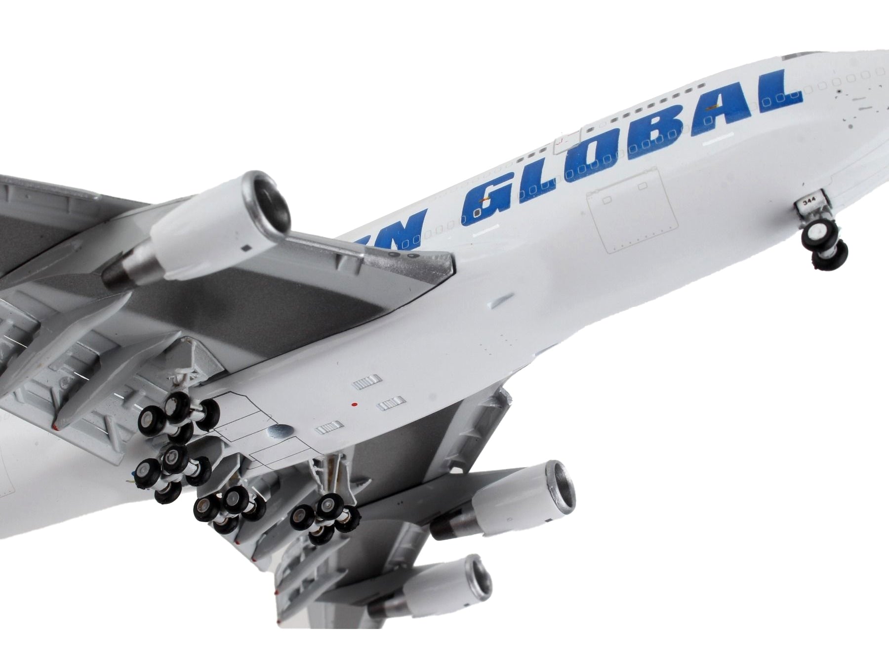 Boeing 747-400F Commercial Aircraft with Flaps Down "Western Global" White with Blue Tail Stripes 1/400 Diecast Model Airplane by GeminiJets