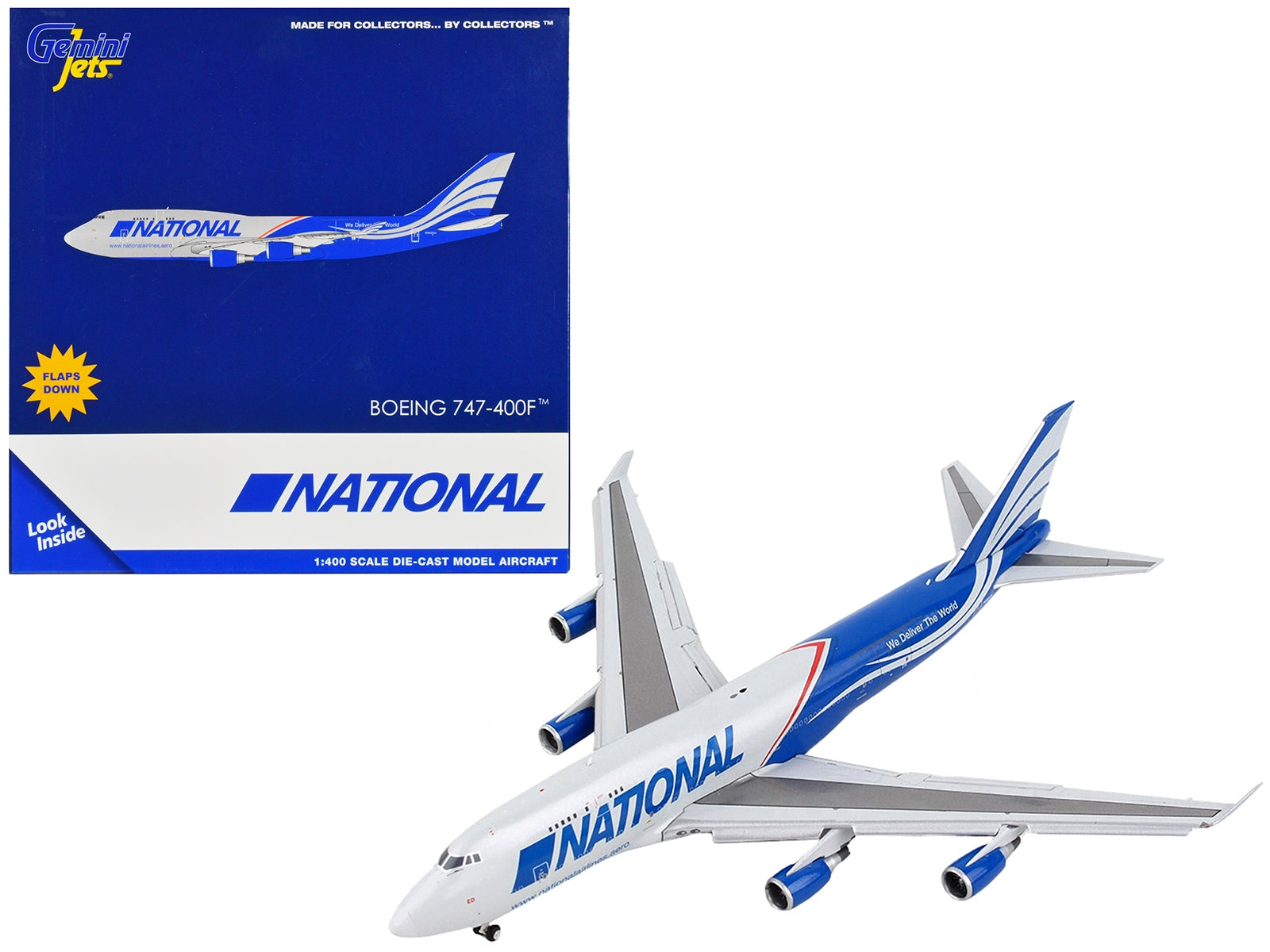 Boeing 747-400F Commercial Aircraft with Flaps Down "National Airlines" Gray and Blue 1/400 Diecast Model Airplane by GeminiJets - Premium Boeing from GeminiJets - Just $89.99! Shop now at Rapidvehicles