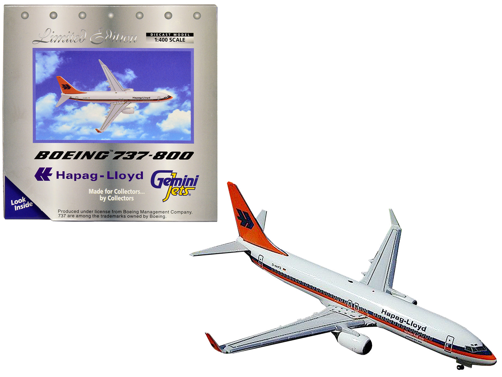 Boeing 737-800 Commercial Aircraft "Hapag-Lloyd" White with Orange and Blue Stripes 1/400 Diecast Model Airplane by GeminiJets free shipping USA