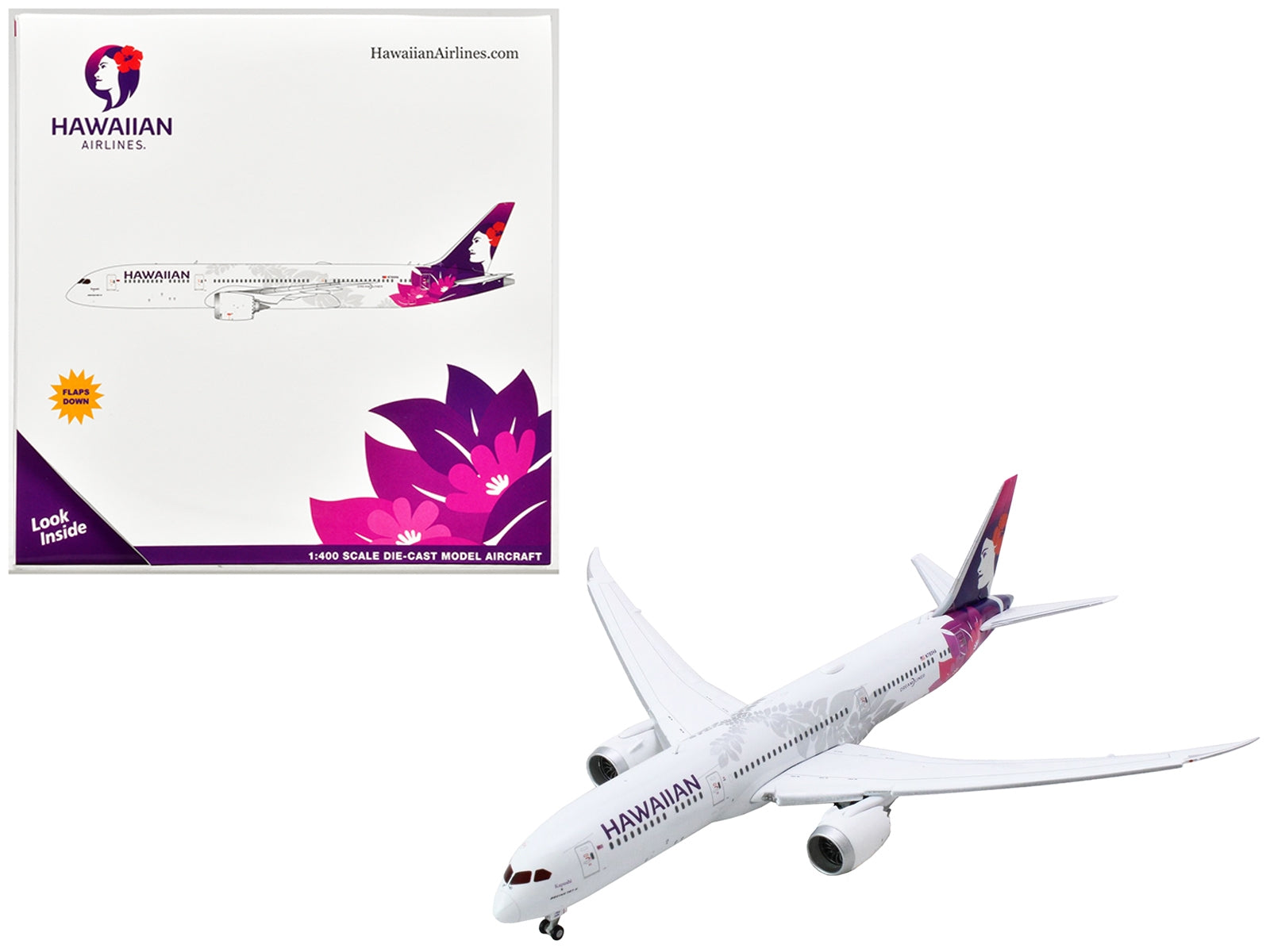 Boeing 787-9 Dreamliner Commercial Aircraft with Flaps Down "Hawaiian Airlines" (N780HA) White with Purple Tail 1/400 Diecast Model Airplane by GeminiJets - Premium Boeing from GeminiJets - Just $79.99! Shop now at Rapidvehicles