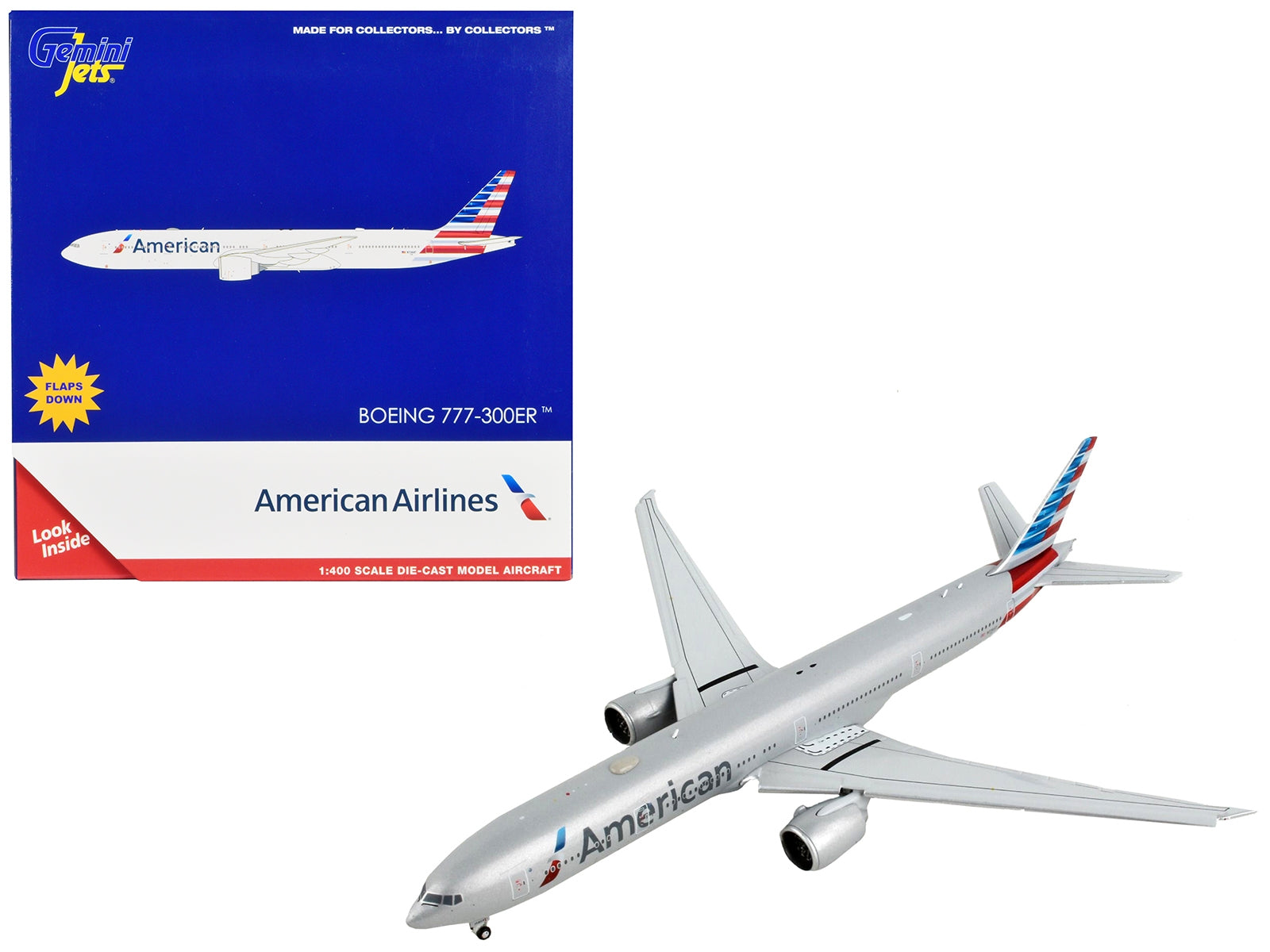 Boeing 777-300ER Commercial Aircraft with Flaps Down "American Airlines" Silver with Striped Tail 1/400 Diecast Model Airplane by GeminiJets - Premium Boeing from GeminiJets - Just $89.99! Shop now at Rapidvehicles