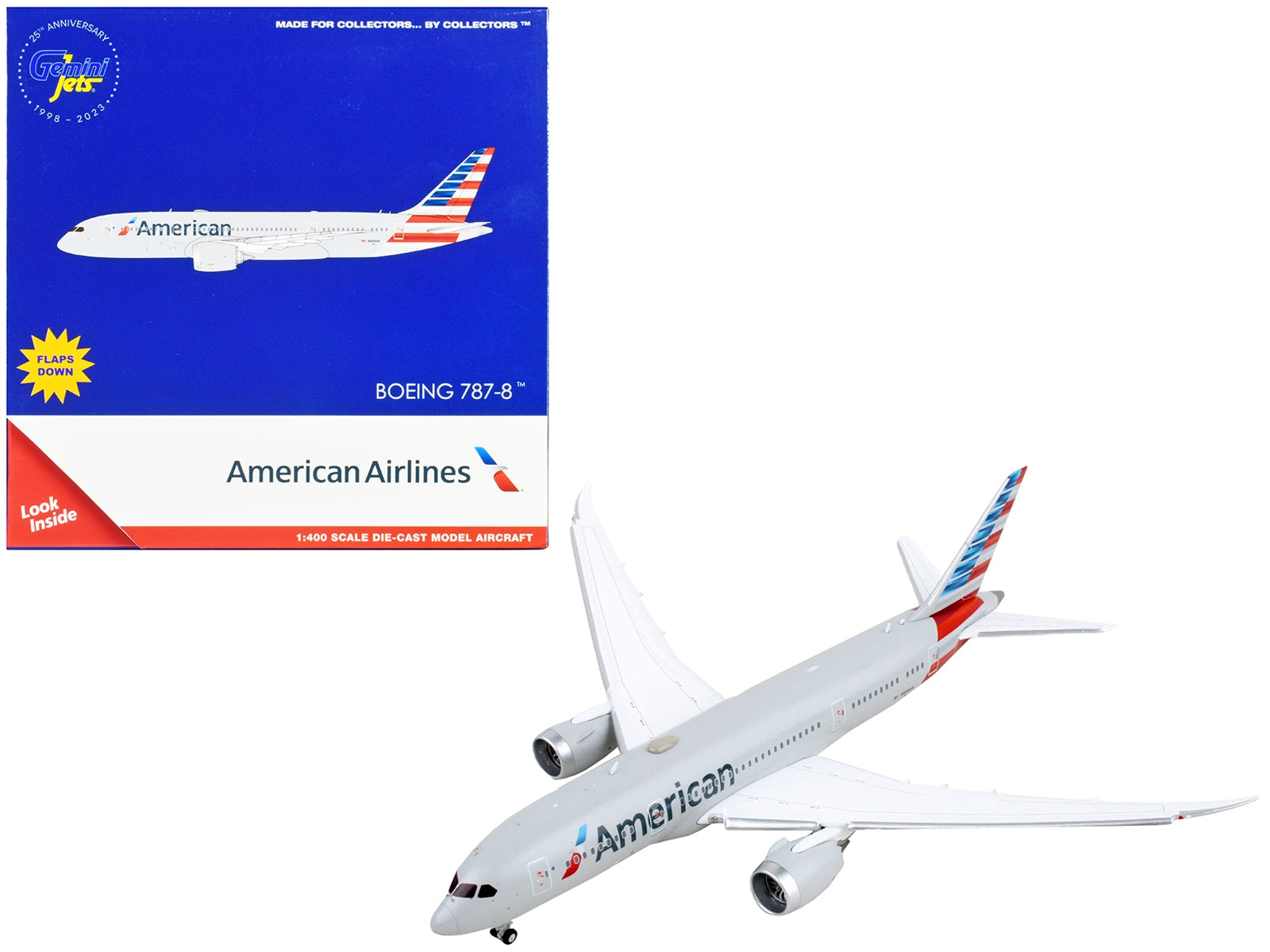 Boeing 787-8 Commercial Aircraft with Flaps Down "American Airlines" Gray with Striped Tail 1/400 Diecast Model Airplane by GeminiJets - Premium Boeing from GeminiJets - Just $79.99! Shop now at Rapidvehicles