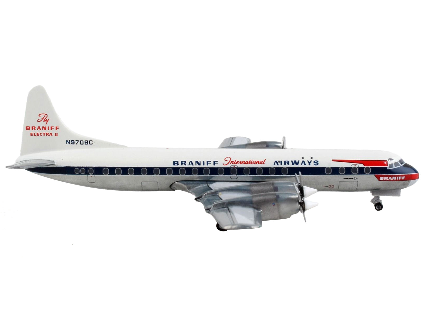 Lockheed L-188 Electra Commercial Aircraft "Braniff International Airways" White with Blue Stripes 1/400 Diecast Model Airplane by GeminiJets - Premium Lockheed from GeminiJets - Just $65.99! Shop now at Rapidvehicles