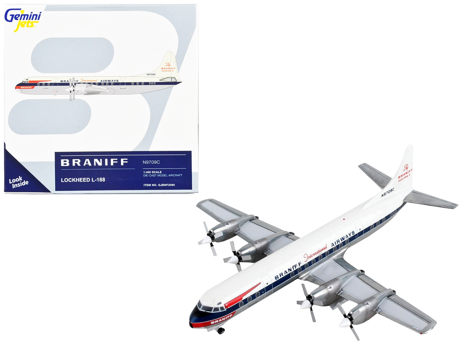 Lockheed L-188 Electra Commercial Aircraft "Braniff International Airways" White with Blue Stripes 1/400 Diecast Model Airplane by GeminiJets - Premium Lockheed from GeminiJets - Just $65.99! Shop now at Rapidvehicles