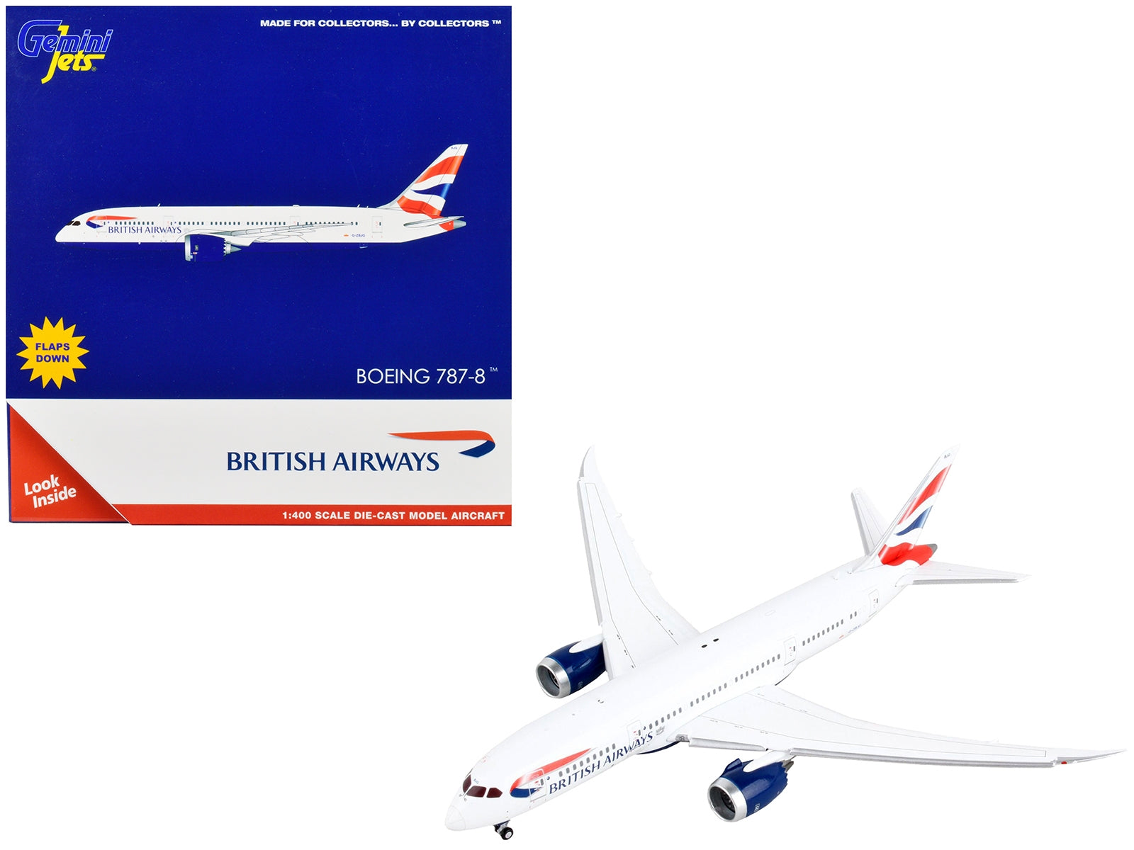 Boeing 787-8 Commercial Aircraft with Flaps Down "British Airways" White with Tail Stripes 1/400 Diecast Model Airplane by GeminiJets - Premium Boeing from GeminiJets - Just $78.99! Shop now at Rapidvehicles