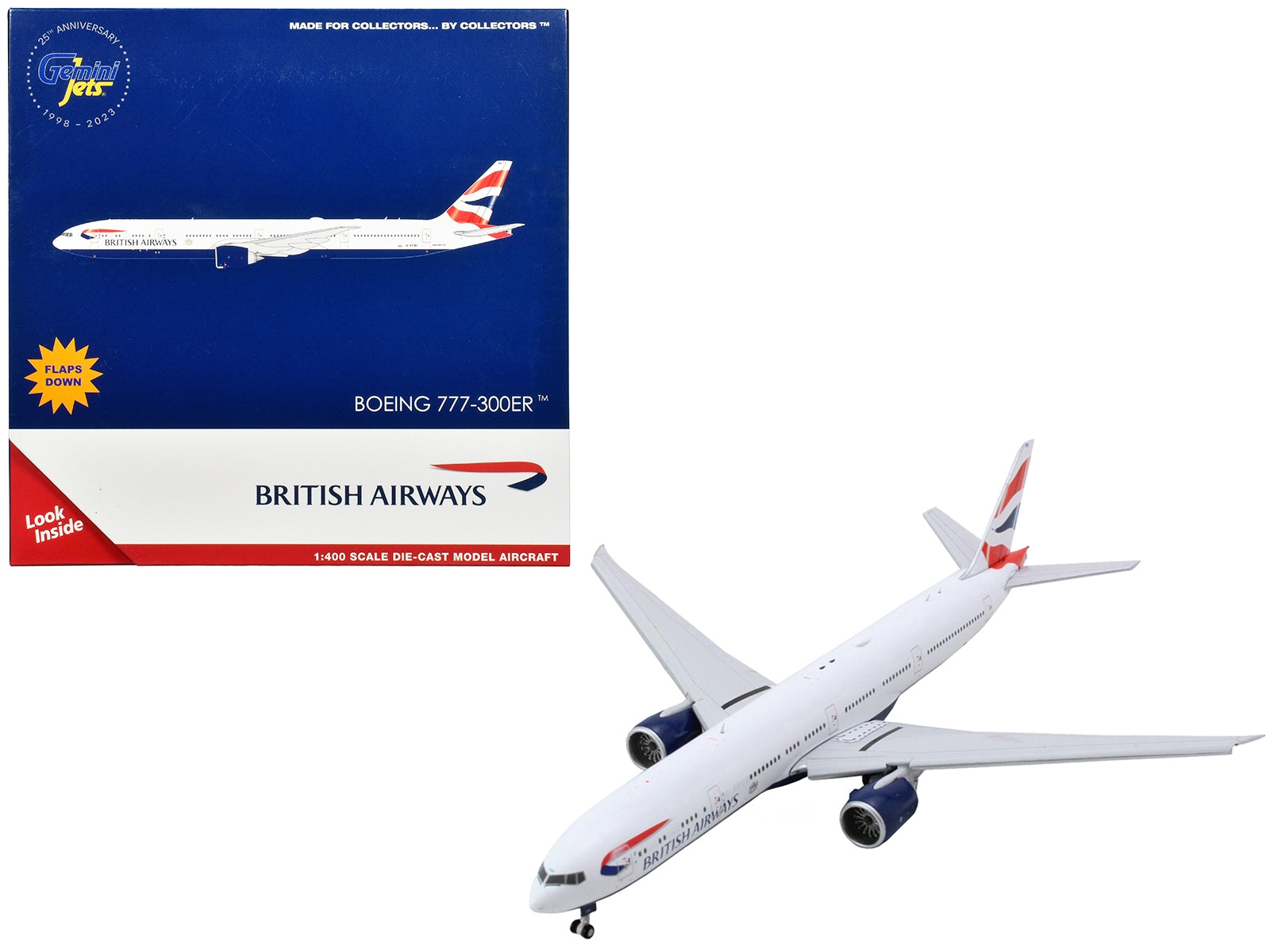 Boeing 777-300ER Commercial Aircraft with Flaps Down "British Airways" (G-STBH) White with Striped Tail 1/400 Diecast Model Airplane by GeminiJets - Premium Boeing from GeminiJets - Just $87.99! Shop now at Rapidvehicles