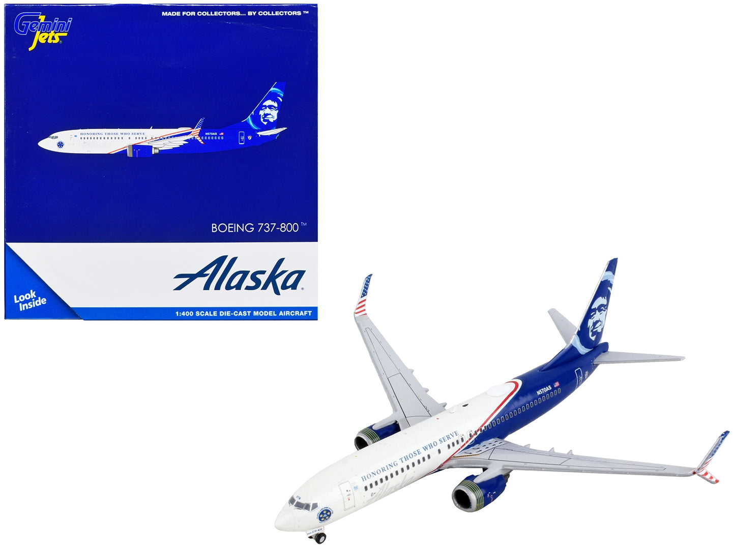 Boeing 737-800 Commercial Aircraft "Alaska Airlines - Honoring Those Who Serve" White and Blue 1/400 Diecast Model Airplane by GeminiJets - Premium Boeing from GeminiJets - Just $66.28! Shop now at Rapidvehicles