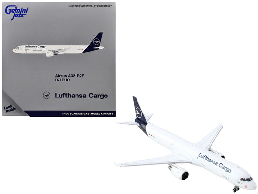 Airbus A321P2F Commercial Aircraft "Lufthansa Cargo" (D-AEUC) White with Blue Tail 1/400 Diecast Model Airplane by GeminiJets free shipping USA