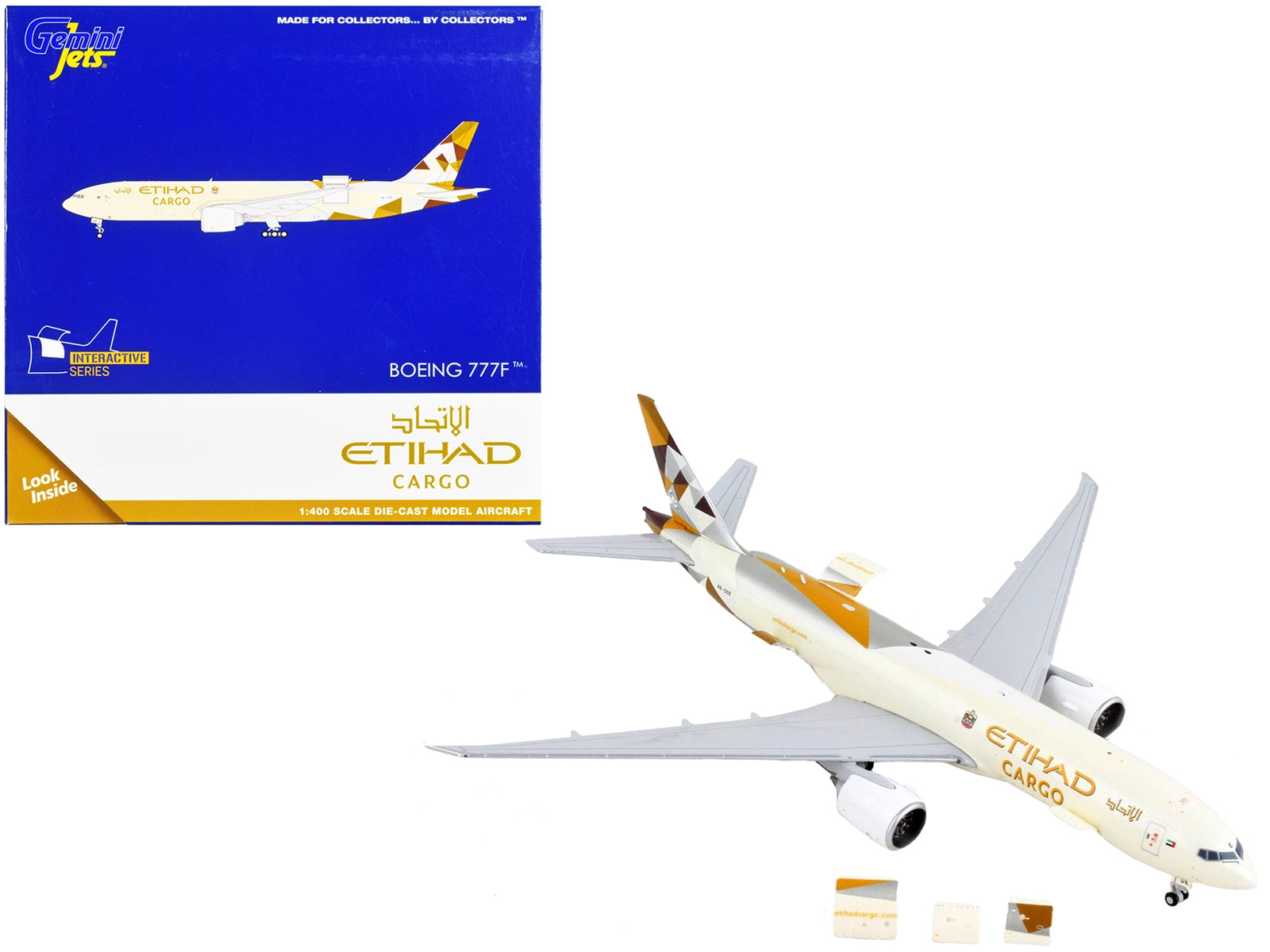 Boeing 777F Commercial Aircraft "Etihad Cargo" Beige with Graphics "Interactive Series" 1/400 Diecast Model Airplane by GeminiJets - Premium Boeing from GeminiJets - Just $89.99! Shop now at Rapidvehicles