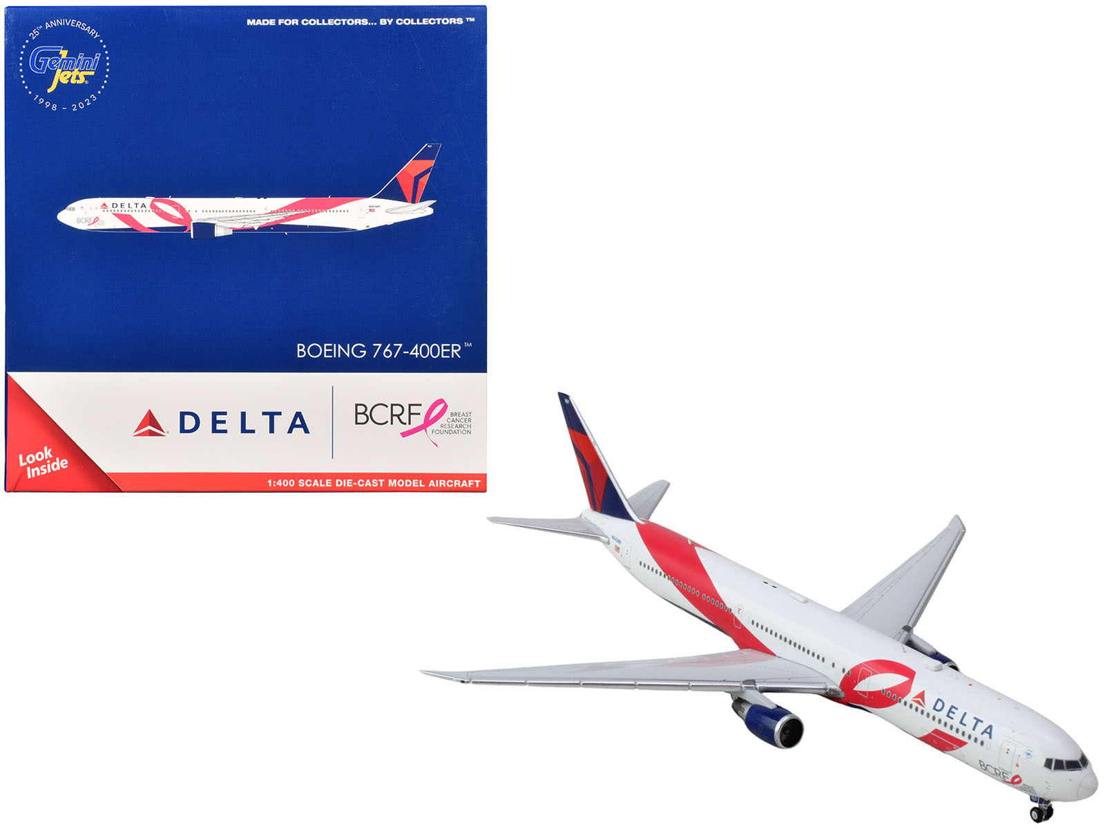 Boeing 767-400ER Commercial Aircraft "Delta Air Lines - Breast Cancer Research Foundation" (N845MH) White with Ribbon Graphics and Red and Blue Tail 1/400 Diecast Model Airplane by GeminiJets - Premium Boeing from GeminiJets - Just $75.27! Shop now at Rapidvehicles