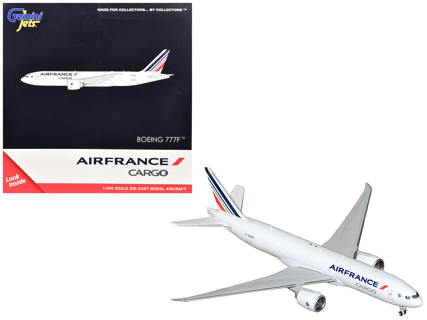 Boeing 777F Commercial Aircraft "Air France Cargo" (F-GUOC) White with Red and Blue Striped Tail 1/400 Diecast Model Airplane by GeminiJets