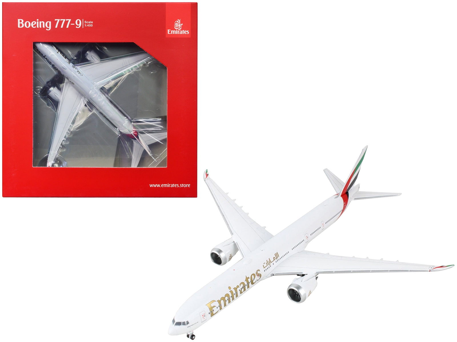 Boeing 777-9 Commercial Aircraft "Emirates Airlines" White with Gold Lettering 1/400 Diecast Model Airplane by GeminiJets