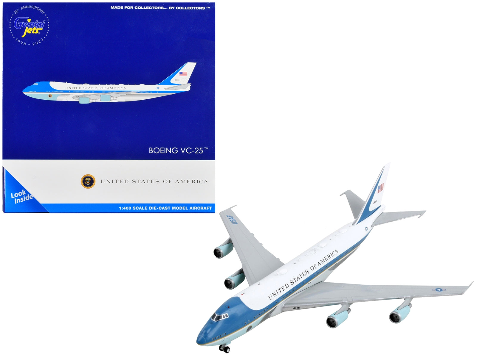 Boeing VC-25 Commercial Aircraft "Air Force One - United States of America" White and Blue 1/400 Diecast Model Airplane by GeminiJets - Premium Boeing from GeminiJets - Just $90.99! Shop now at Rapidvehicles