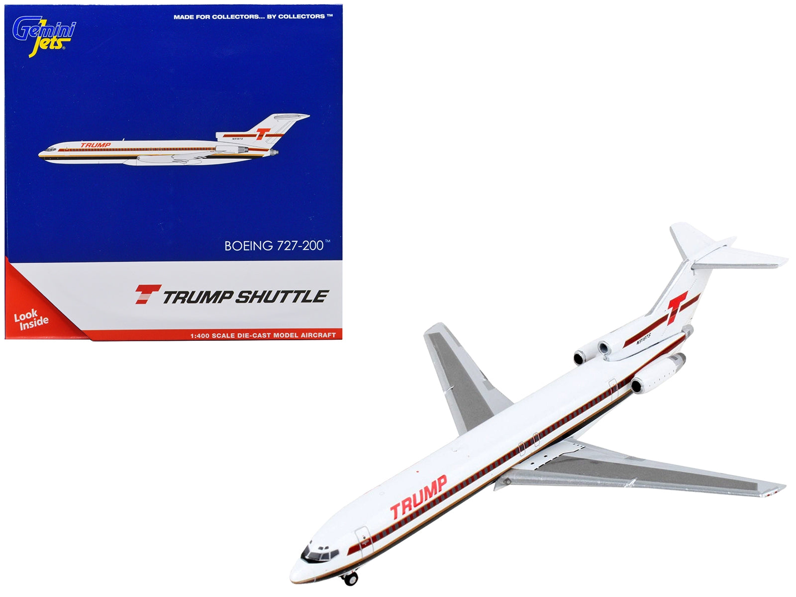 Boeing 727-200 Commercial Aircraft "Trump Shuttle" White with Red Stripes 1/400 Diecast Model Airplane by GeminiJets - Premium Boeing from GeminiJets - Just $64.99! Shop now at Rapidvehicles