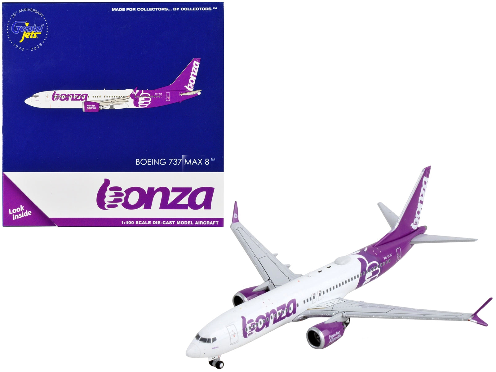 Boeing 737 MAX 8 Commercial Aircraft "Bonza Aviation" White and Purple 1/400 Diecast Model Airplane by GeminiJets - Premium Boeing from GeminiJets - Just $67.99! Shop now at Rapidvehicles