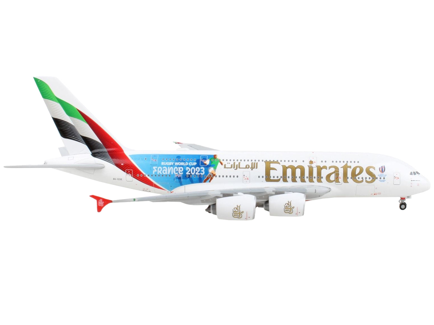 Airbus A380-800 Commercial Aircraft "Emirates Airlines - 2023 Rugby World Cup Sponsor" White with Striped Tail 1/400 Diecast Model Airplane by GeminiJets - Premium Aircrafts and War Planes from GeminiJets - Just $91.89! Shop now at Rapidvehicles