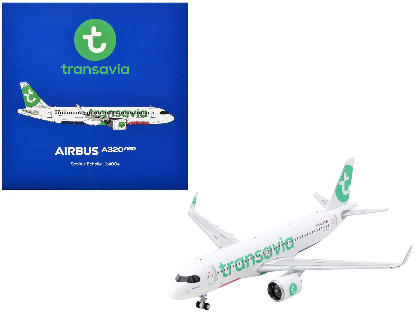 Airbus A320neo Commercial Aircraft "Transavia Airlines" (F-GNEO) White with Green Tail 1/400 Diecast Model Airplane by GeminiJets  free shipping USA