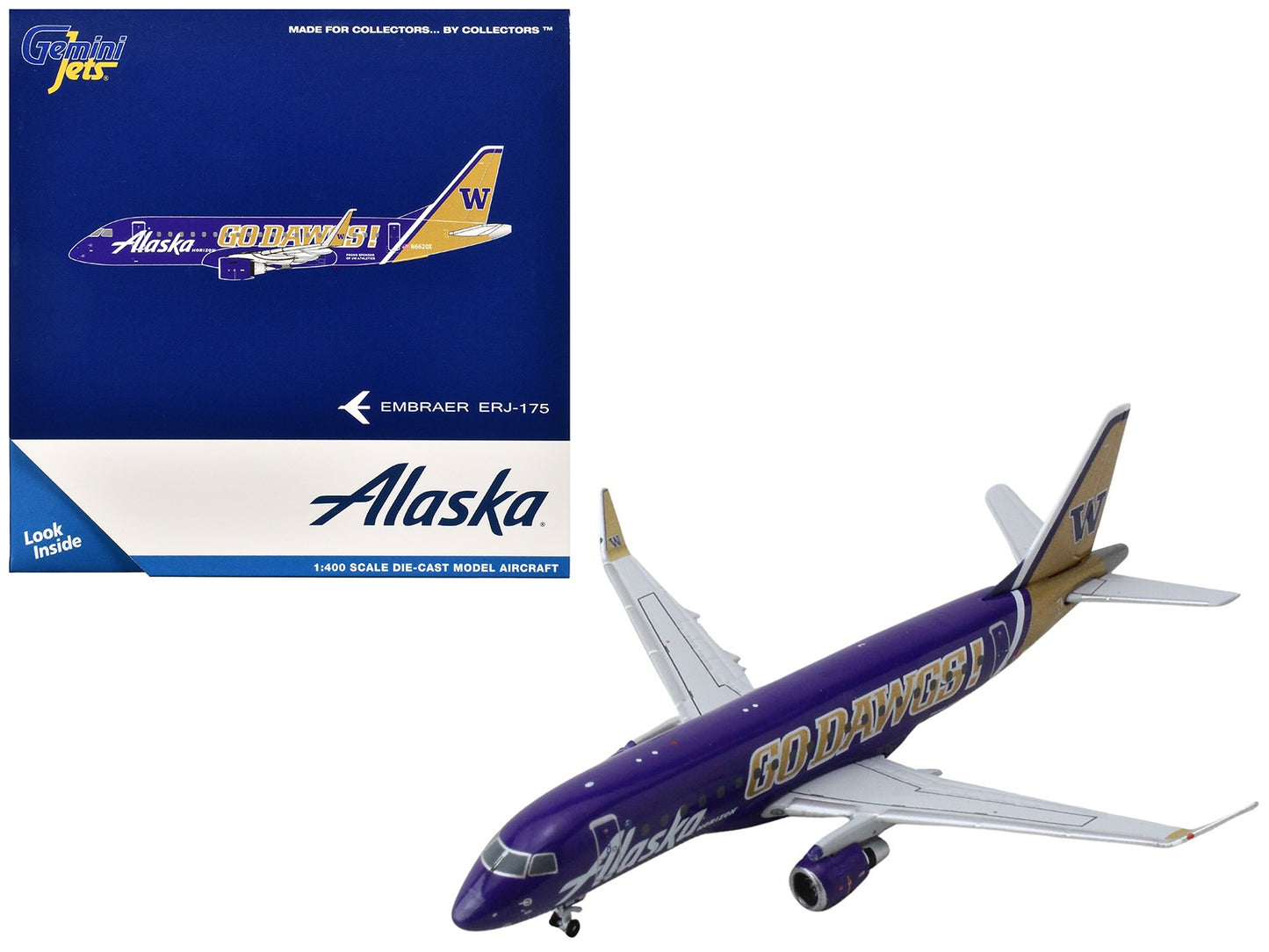 Embraer ERJ-175 Commercial Aircraft "Alaska Airlines - Horizon Air - University of Washington Huskies" (N662QX) Purple with Gold Tail 1/400 Diecast Model Airplane by GeminiJets - Premium Embraer from GeminiJets - Just $74.69! Shop now at Rapidvehicles