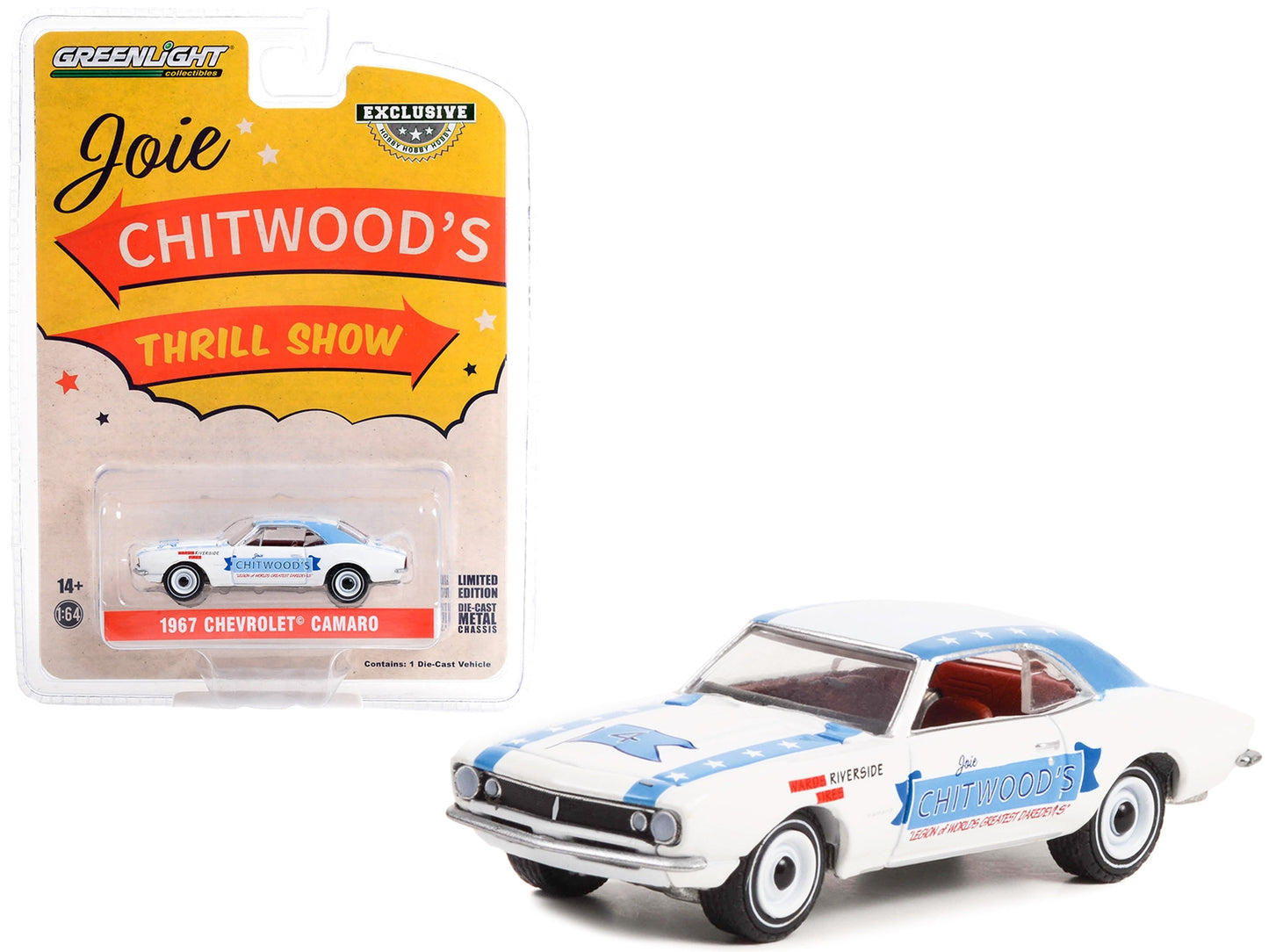 1967 Chevrolet Camaro White with Blue Stripes "Joie Chitwood's - Premium Chevrolet Models from Greenlight - Just $26.09! Shop now at Rapidvehicles