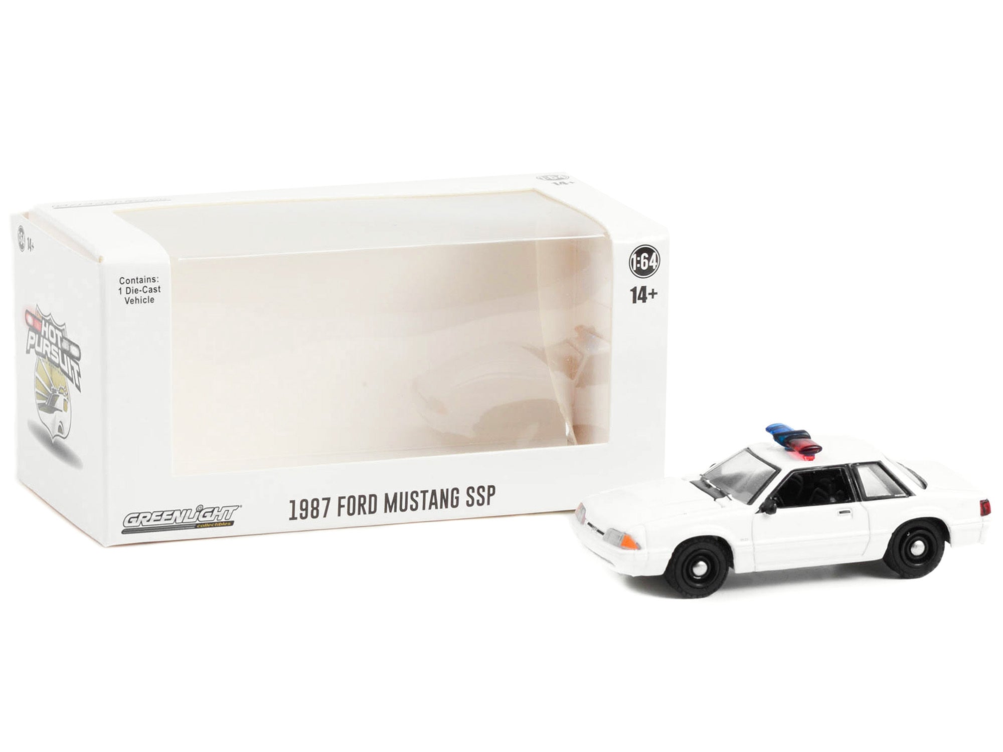 1987-1993 Ford Mustang SSP White Police Car with Light Bar "Hot Pursuit" "Hobby Exclusive" Series 1/64 Diecast Model Car by Greenlight - Premium Mustang Models from Greenlight - Just $23.45! Shop now at Rapidvehicles