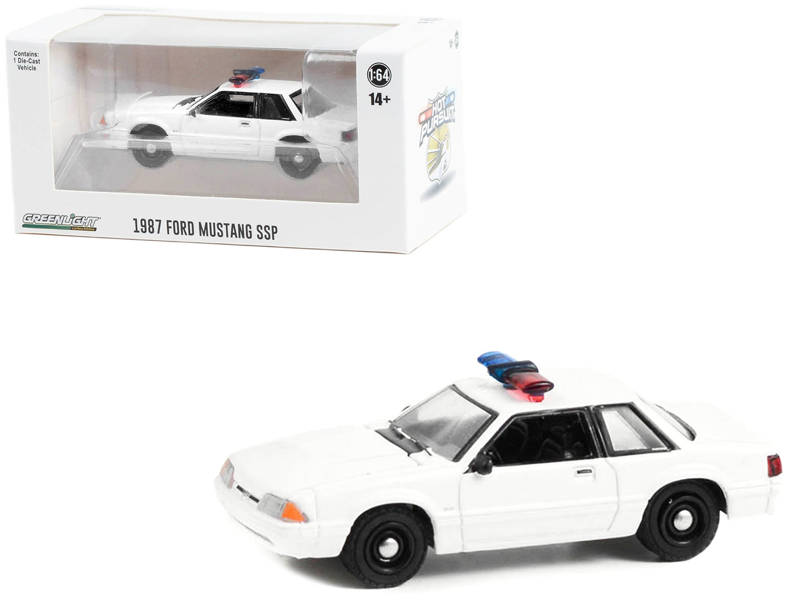 1987-1993 Ford Mustang SSP White Police Car with Light Bar "Hot Pursuit" "Hobby Exclusive" Series 1/64 Diecast Model Car by Greenlight - Premium Mustang Models from Greenlight - Just $23.45! Shop now at Rapidvehicles