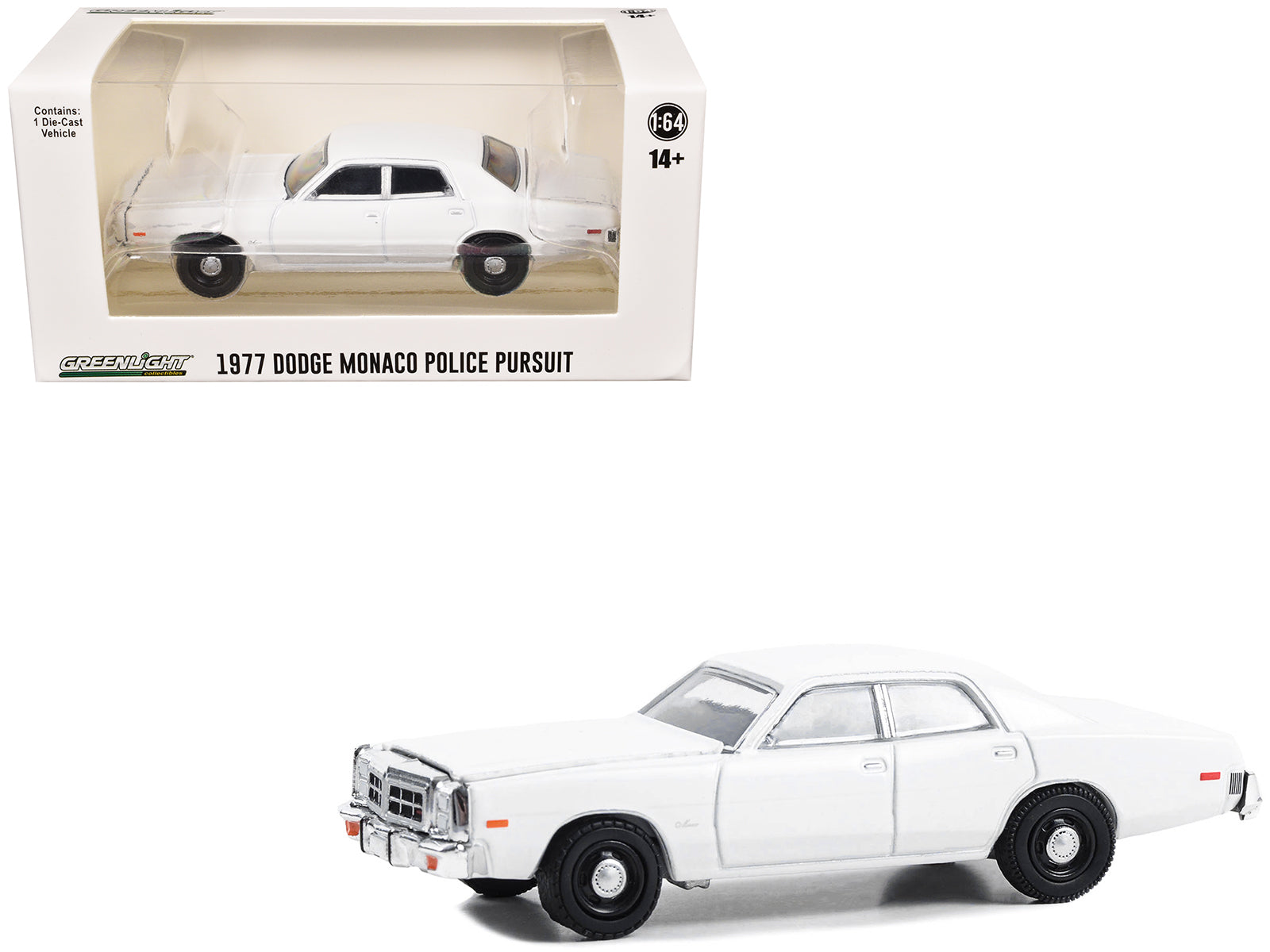 1977-78 Dodge Monaco Police Pursuit White "Hot Pursuit - Hobby Exclusive" Series 1/64 Diecast Model Car by Greenlight free shipping USA