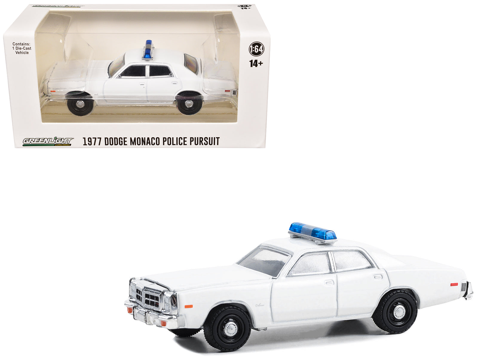 1977-78 Dodge Monaco Police Pursuit White with Light Bar "Hot Pursuit - Hobby Exclusive" Series 1/64 Diecast Model Car by Greenlight free shipping USA