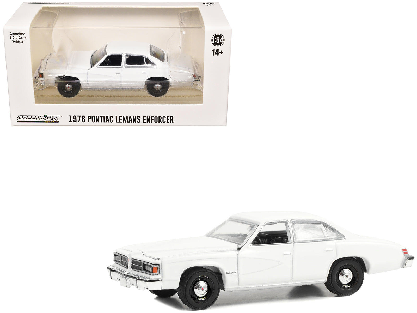 1976-77 Pontiac LeMans Enforcer White "Hot Pursuit - Hobby Exclusive" Series 1/64 Diecast Model Car by Greenlight free shipping USA