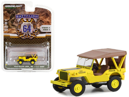 1949 Willys Jeep MB U.S. Army "545th Military Police Company Camp Drake Japan Training Camp" Yellow "Battalion 64" Series 3 1/64 Diecast Model Car by Greenlight free shipping USA