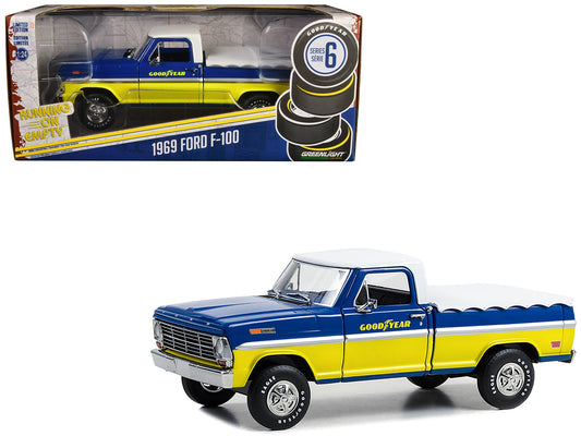 1969 Ford F-100 Pickup Truck Blue and Yellow with White Top and