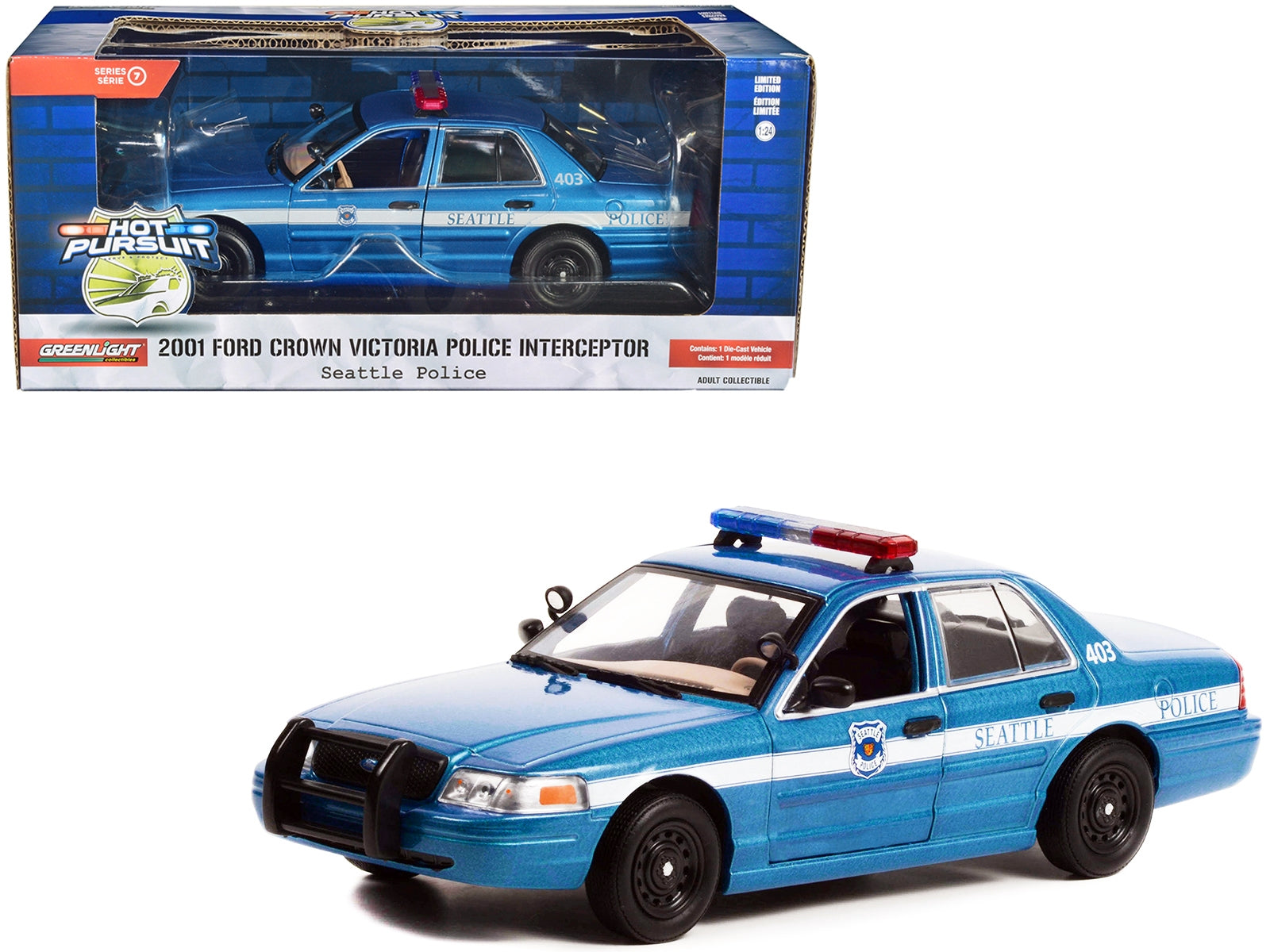 2001 Ford Crown Victoria Police Interceptor Blue Metallic "Seattle Police - Seattle, Washington" "Hot Pursuit" Series 1/24 Diecast Model Car by Greenlight - Premium Police Models from Greenlight - Just $50.99! Shop now at Rapidvehicles