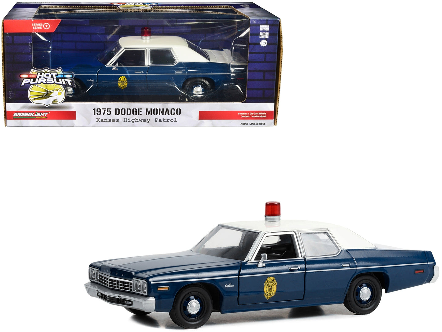 1975 Dodge Monaco Dark Blue with White Top "Kansas Highway - Premium Police Models from Greenlight - Just $49.51! Shop now at Rapidvehicles