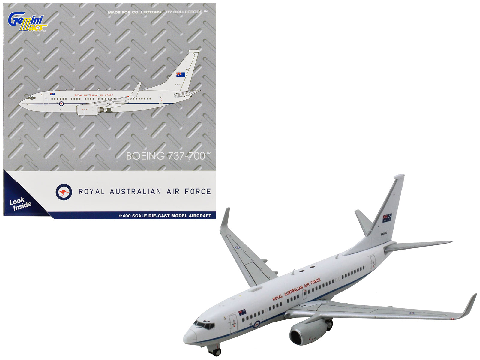 Boeing 737-700 Aircraft "Royal Australian Air Force" (A36-002) White with Blue Stripes "Gemini Macs" Series 1/400 Diecast Model Airplane by GeminiJets free shipping USA