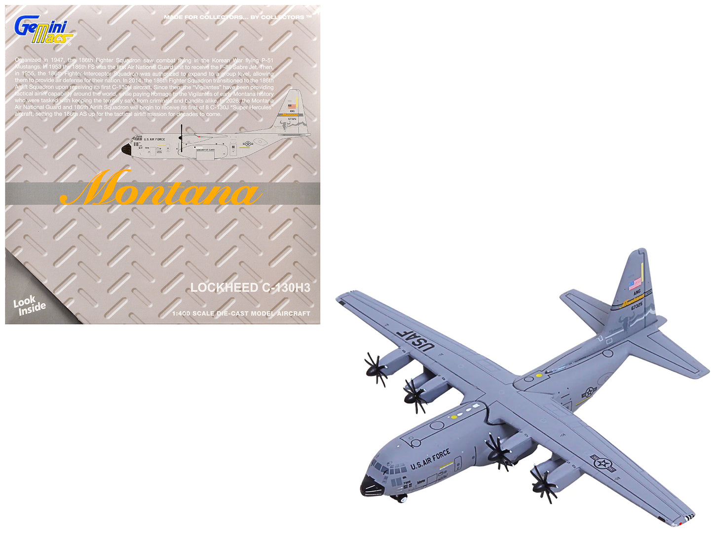 Lockheed C-130H3 Hercules Transport Aircraft "96-7325 120th Airlift Wing Montana Air National Guard" United States Air Force "Gemini Macs" Series 1/400 Diecast Model Airplane by GeminiJets